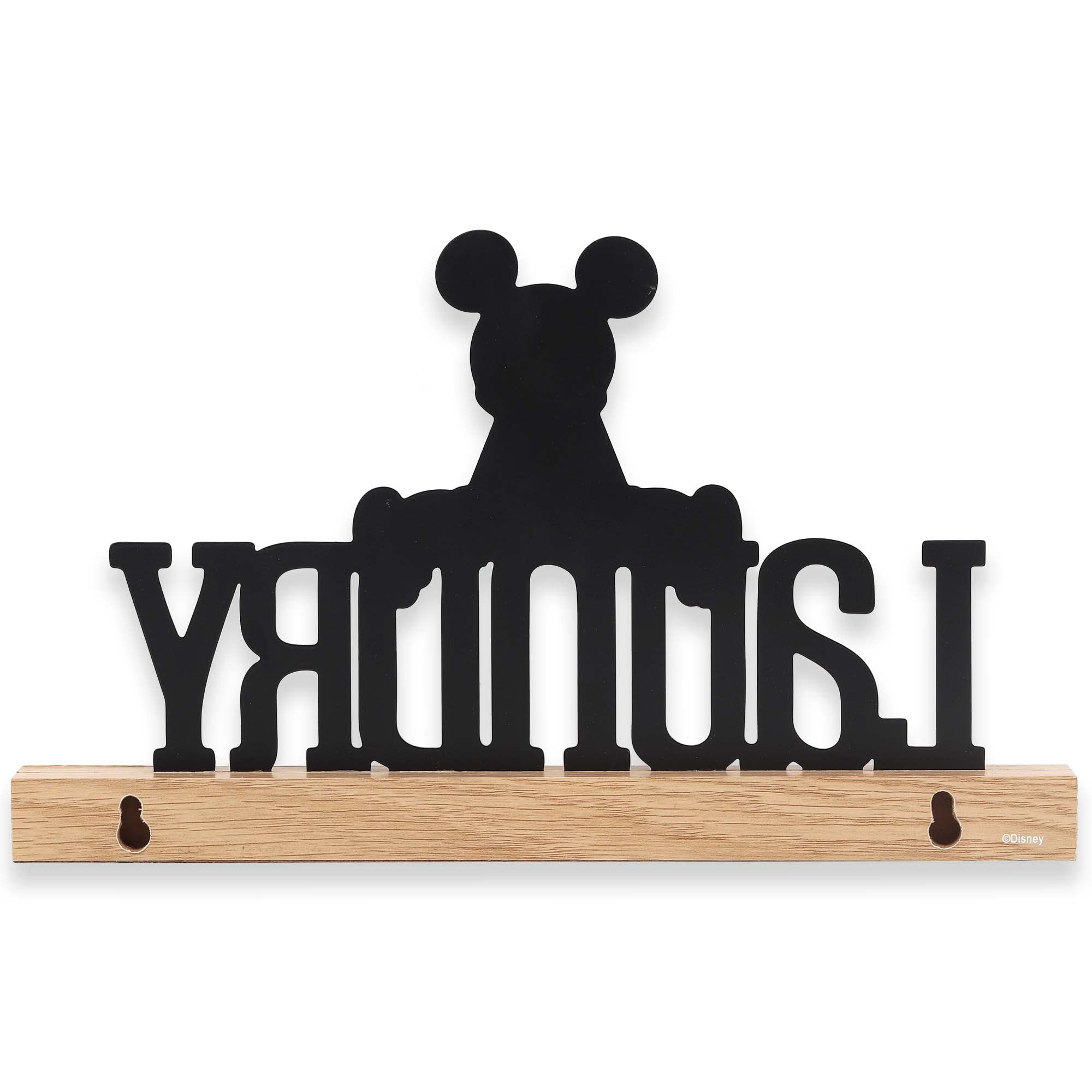 Disney Mickey Mouse Laundry Room Decor - Wash Dry Fold Repeat Metal Sign on Natural Wood Base for Home, Kitchen, Laundry Room Organization & Disney Fan Gift