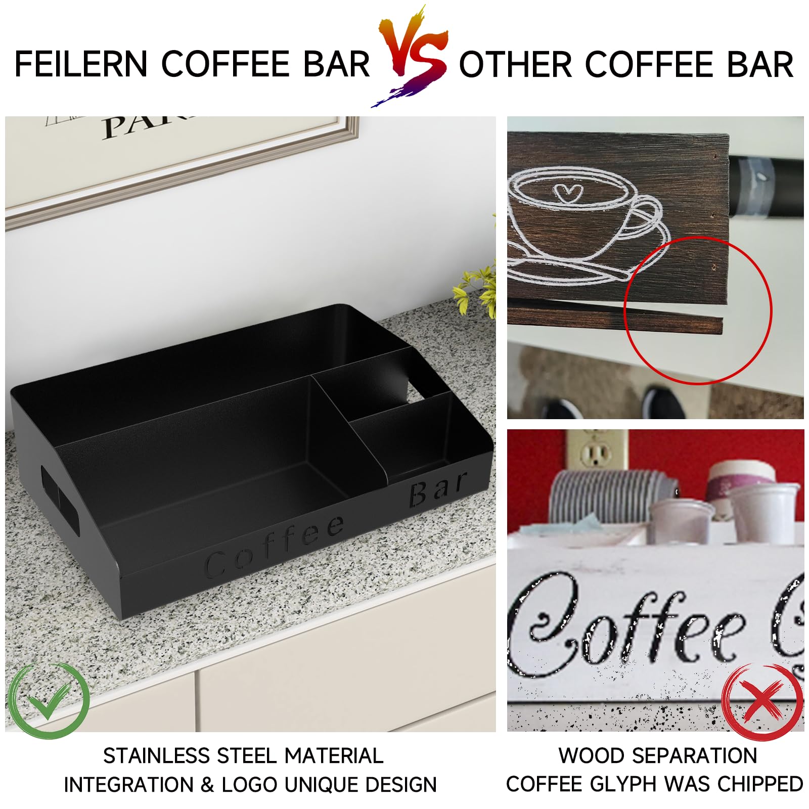 Black Metal Coffee Bar Organizer - Countertop Coffee Station with K-Cup Holder, Syrup & Stirrer Storage - Perfect for Kitchen, Office or Dorm Coffee Setup