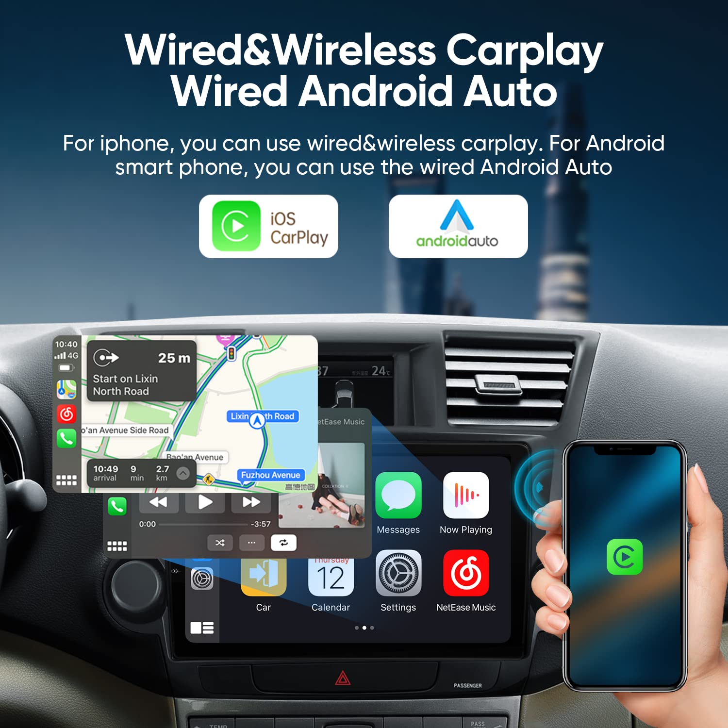 2007-2011 Honda CRV Car Stereo with Wireless Apple CarPlay & Android Auto - Plug & Play Head Unit with Steering Wheel Control, 5G WiFi, Bluetooth 5.0 & GPS Navigation - Perfect for Commuting, Road Trips & Hands-Free Driving