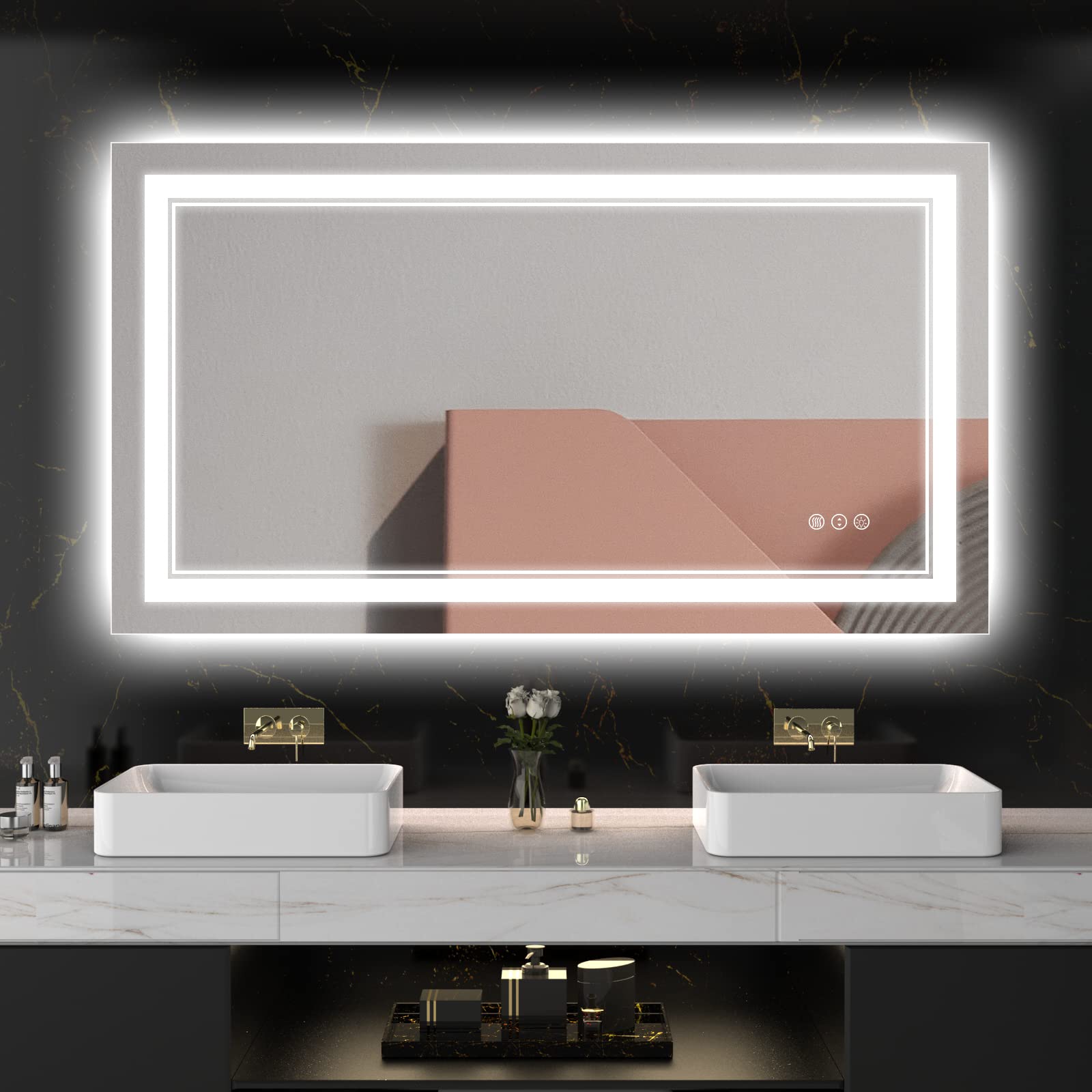 48x32 Inch LED Bathroom Mirror with Front & Backlit Lighting - Anti-Fog, Dimmable Memory Vanity Mirror - Shatterproof Wall-Mounted for Modern Bathrooms (Perfect for Makeup, Shaving & Home Decor)