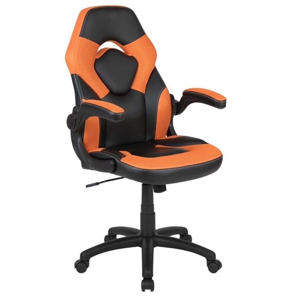 BOWERY HILL 2-Piece Gaming Desk Set with Monitor Stand - Black & Orange | Ergonomic Computer Workstation for Gamers & Streamers | Perfect for Home Office, Gaming Setup & Streaming Studio