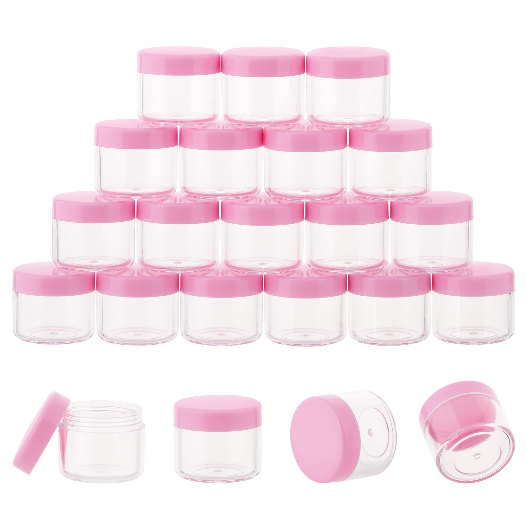 ZEJIA 20-Piece 20 Gram Pink Plastic Cosmetic Jars with Lids - 20ML/0.7oz Travel Size Sample Containers for Lotions, Creams, Powders & Beauty Products - Perfect for DIY Skincare, Slime Making & Travel Toiletries Organization
