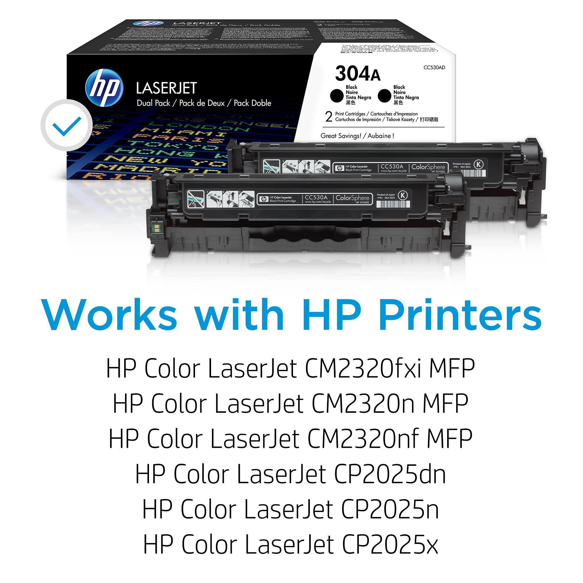HP 304A Black Toner Cartridge - Compatible with HP Color LaserJet CM2320 MFP & CP2025 Series (CC530A) | High-Yield Replacement for Office Printing, Business Documents & Home Use