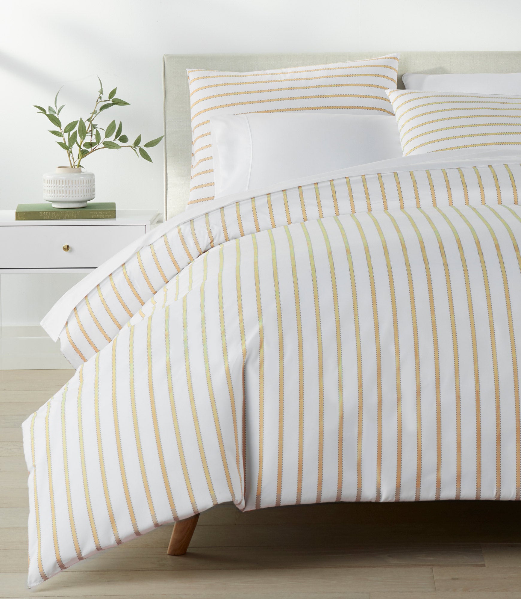 Premium Ribbon Stripe Percale Duvet Cover Set - Soft 100% Cotton Bedding for Queen/King Size - Breathable & Wrinkle-Resistant - Perfect for Modern Bedrooms & Guest Rooms