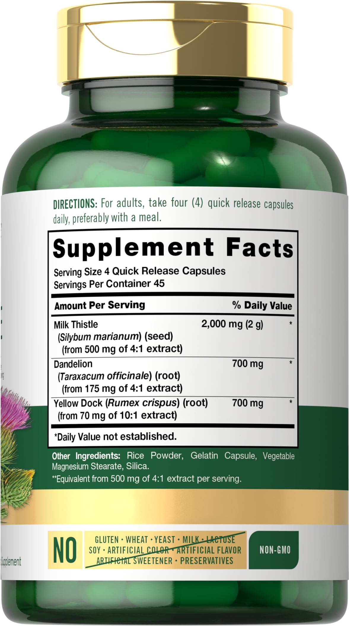Carlyle Milk Thistle 2000mg Supplement | 180 Capsules with Dandelion & Yellow Dock | Non-GMO, Gluten Free Liver Support | Natural Detox & Digestive Health for Daily Wellness