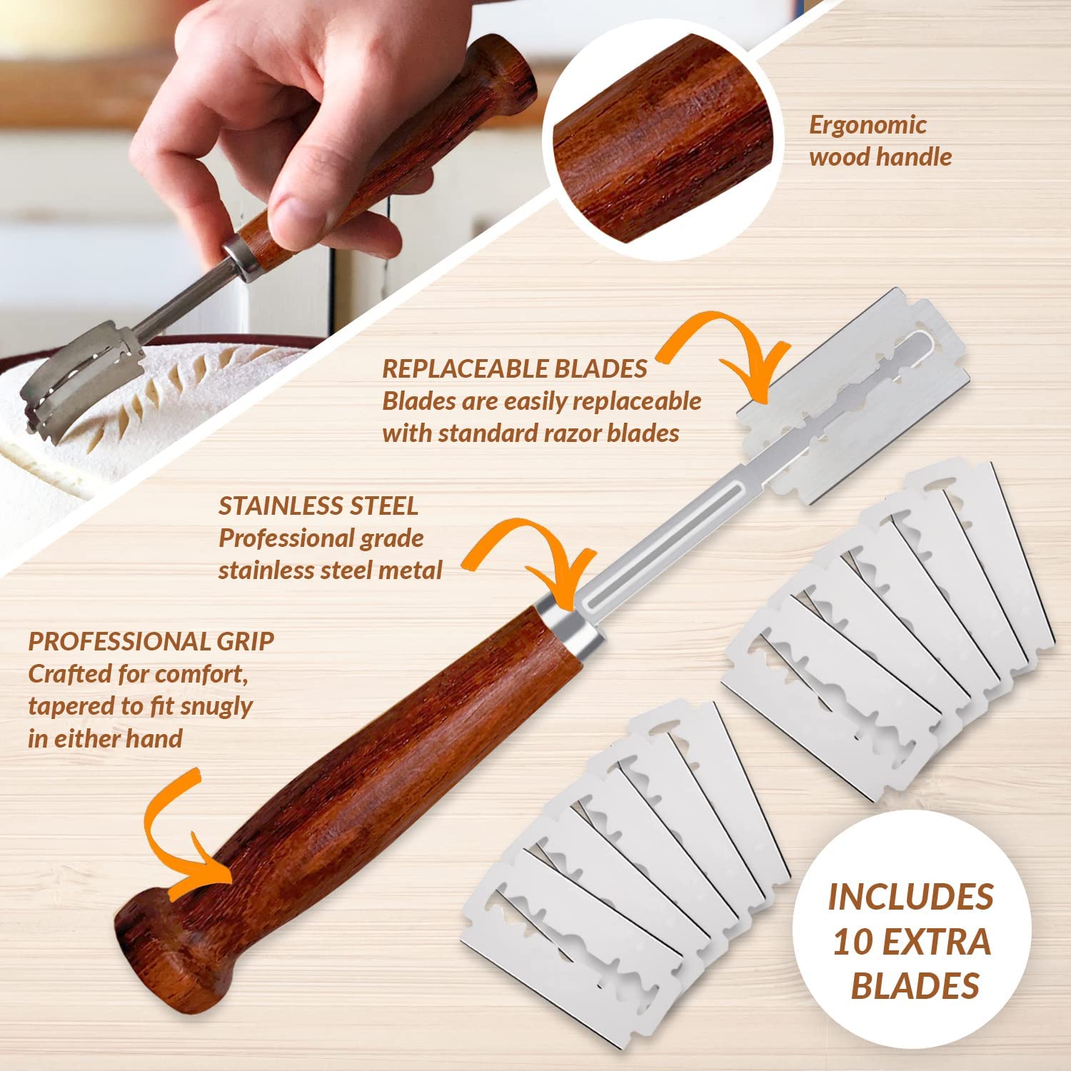Bread Bosses Professional Bread Lame Tool - Stainless Steel Dough Slasher for Sourdough Bread Baking, Starter Jar & Scoring Knife - Perfect for Home Bakers & Gift Giving (Great for Artisan Bread Making & Baking Enthusiasts)