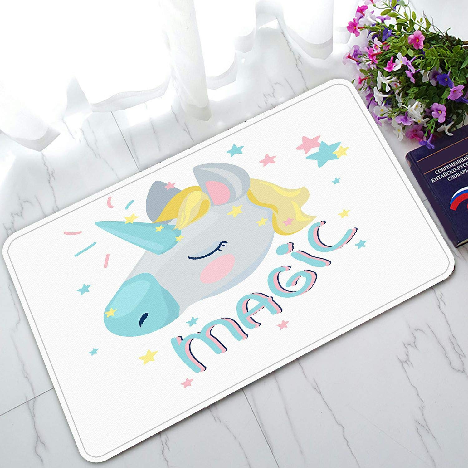 ABPHQTO Cute Unicorn Doormat - Non-Slip Entrance Rug, Washable Floor Mat for Home Decor (23.5x16.7 Inch) - Perfect for Bedroom, Nursery, Kids Room & Front Door Welcome Mat
