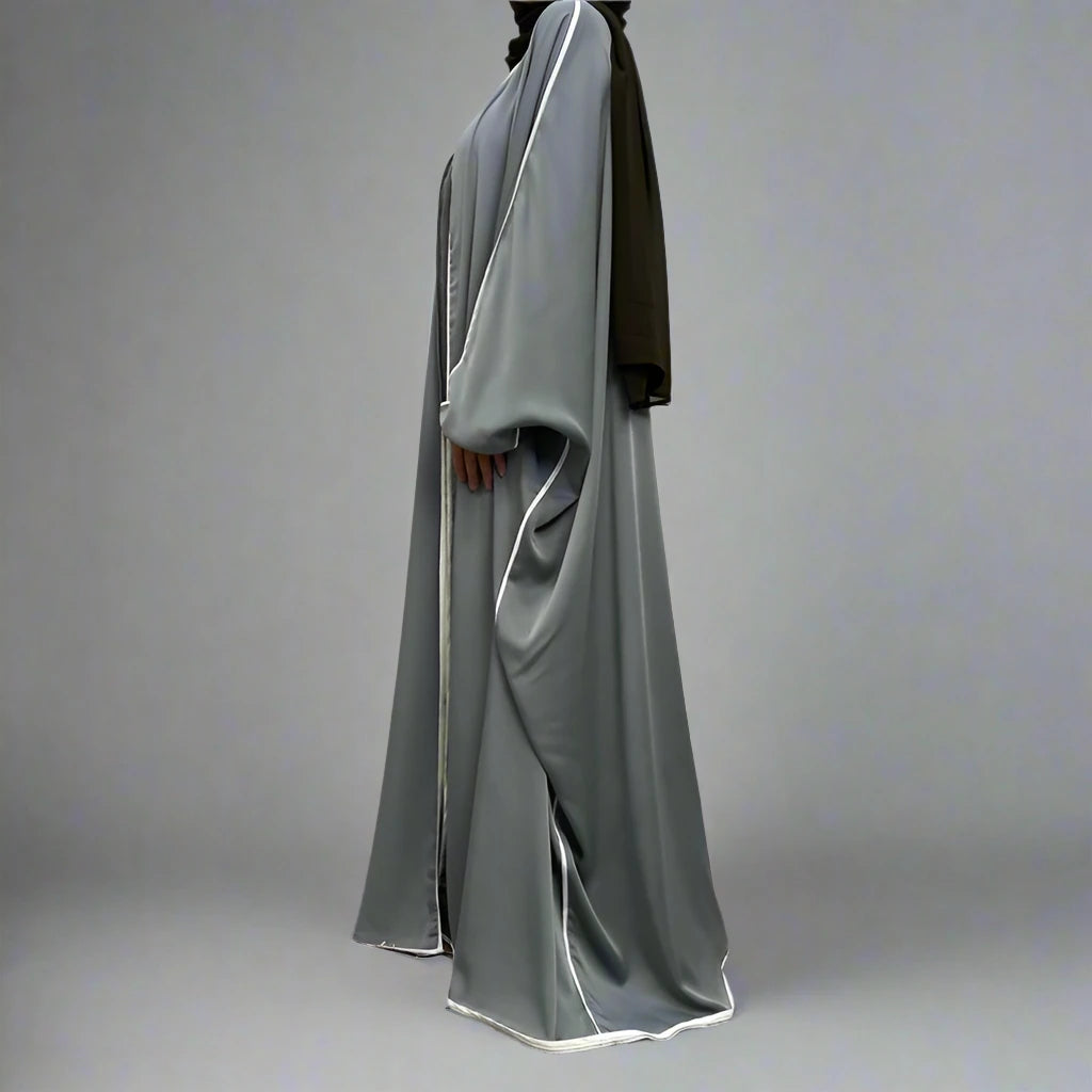 Elegant Batwing Sleeve Satin Cardigan Open Farasha Abaya Dress for Muslim Women - Perfect for Prayer, Weddings & Special Occasions