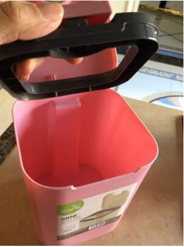Hflove Mini Plastic Table Top Trash Can - Small Countertop Press Bin for Kitchen, Bathroom, Office (Pink) | Compact Waste Basket for Desks, Vanities & Small Spaces