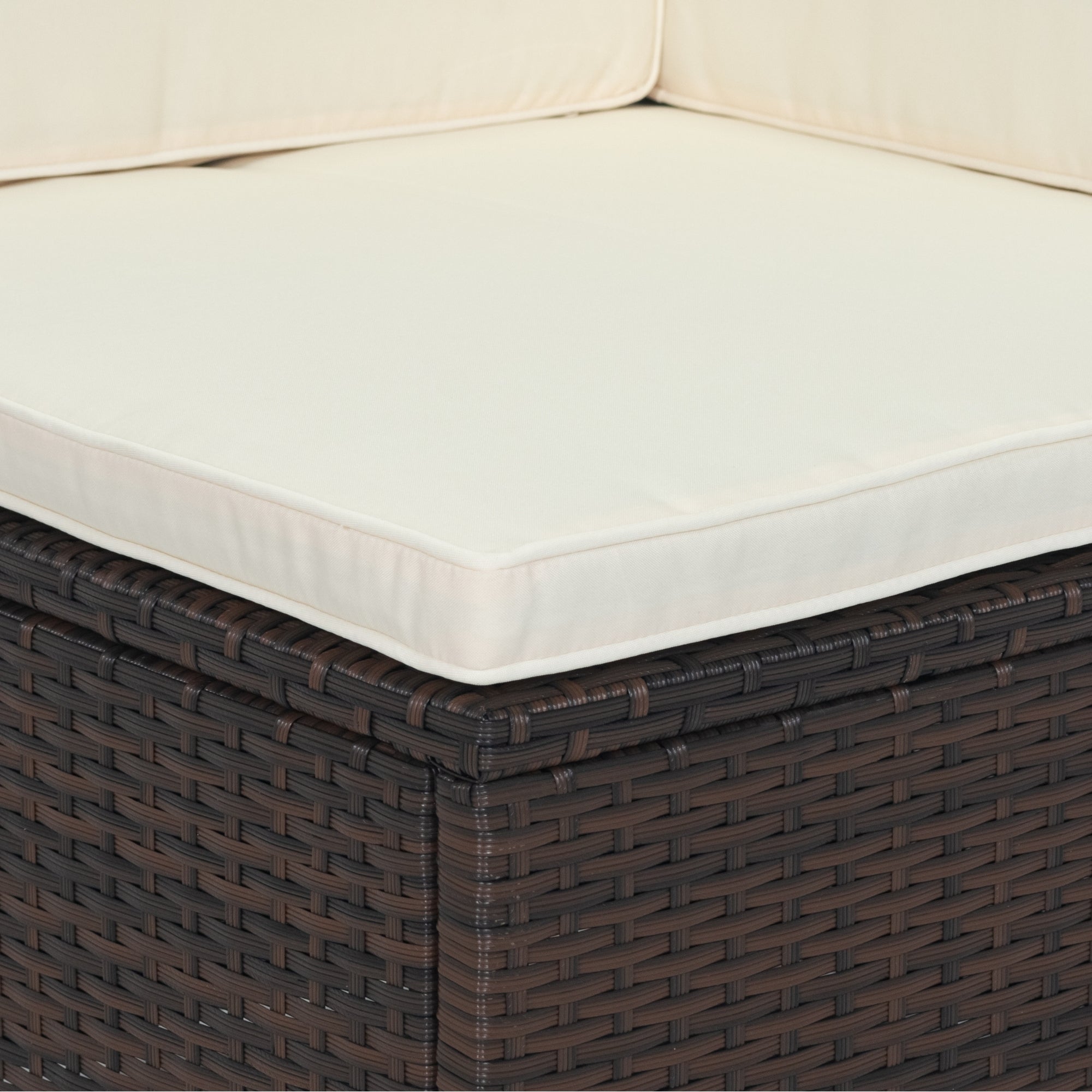 11-Piece Brown Wicker Patio Conversation Set with White Cushions - 10-Seater Outdoor Sectional Sofa with 3 Under-Seat Storage Boxes - Perfect for Backyard, Garden, Poolside & Patio Relaxation