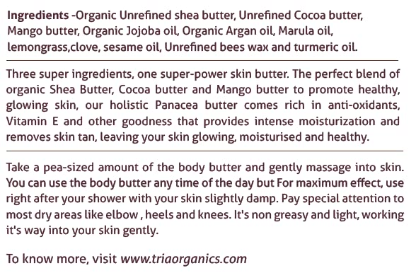 Organic Skin Butter - Unrefined Shea Butter, Cocoa Butter & Mango Butter for Dry Skin, Eczema & Stretch Marks - Natural Moisturizer for Face, Body & Hair Care