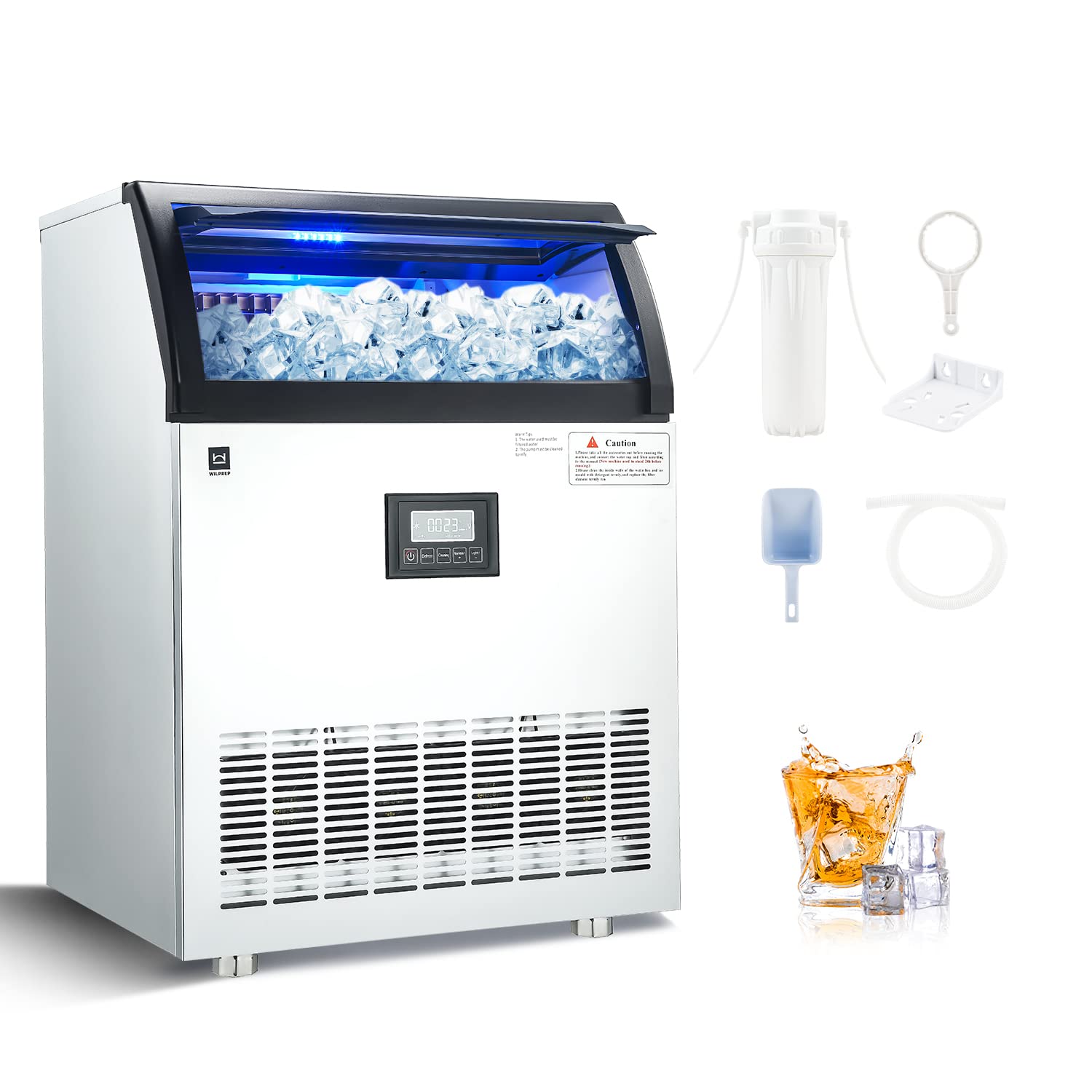 Commercial Ice Maker Machine - 265lbs/24H, 55lbs Storage, Stainless Steel Clear Ice Cube Maker with 126pc Tray & LCD Smart Control - Perfect for Restaurants, Kitchens, Coffee Shops, Bars, and Commercial Use