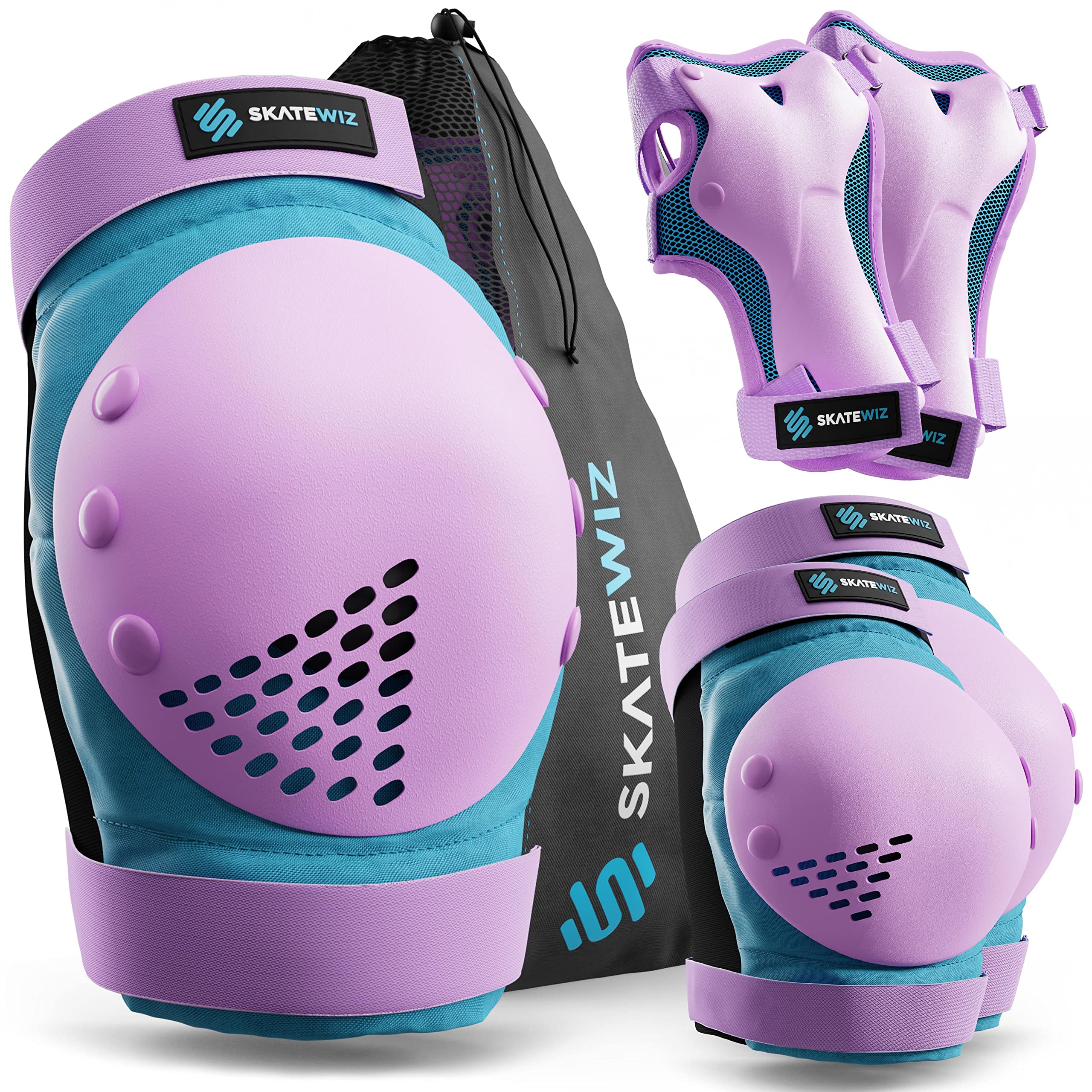 SKATEWIZ 6-Piece Skateboard Protective Gear Set for Kids & Adults - Knee Pads, Elbow Pads, Wrist Guards - Roller Skating, Derby, Skateboarding Safety Equipment - Perfect for Outdoor Sports & Extreme Sports Training
