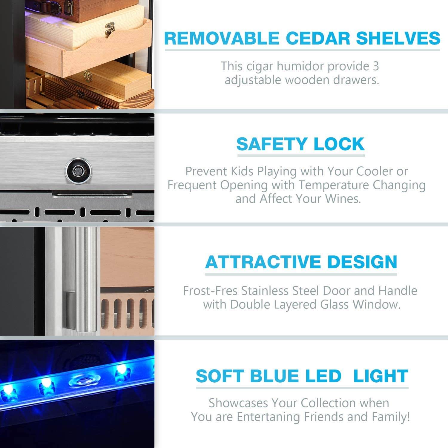 Antarctic Star X51 15 Inch Electric Cigar Humidor with Touch Panel - Silver | Premium Cigar Storage for Home, Office & Gifts | Digital Temperature & Humidity Control