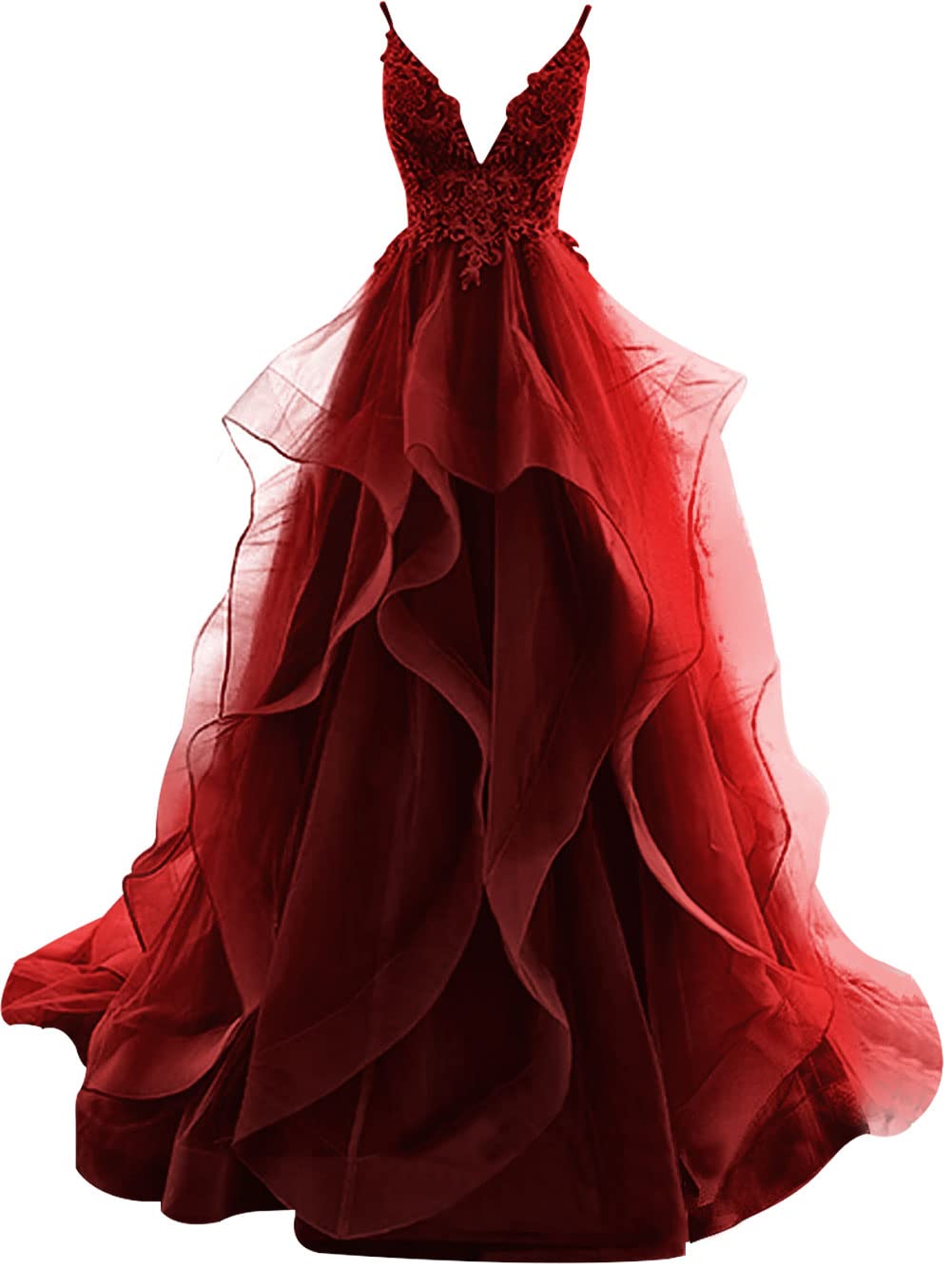 Elegant V-Neck Backless Prom Dress with Ruffles & Lace - Long Formal Evening Gown for Homecoming, Ball, Wedding & Special Occasions