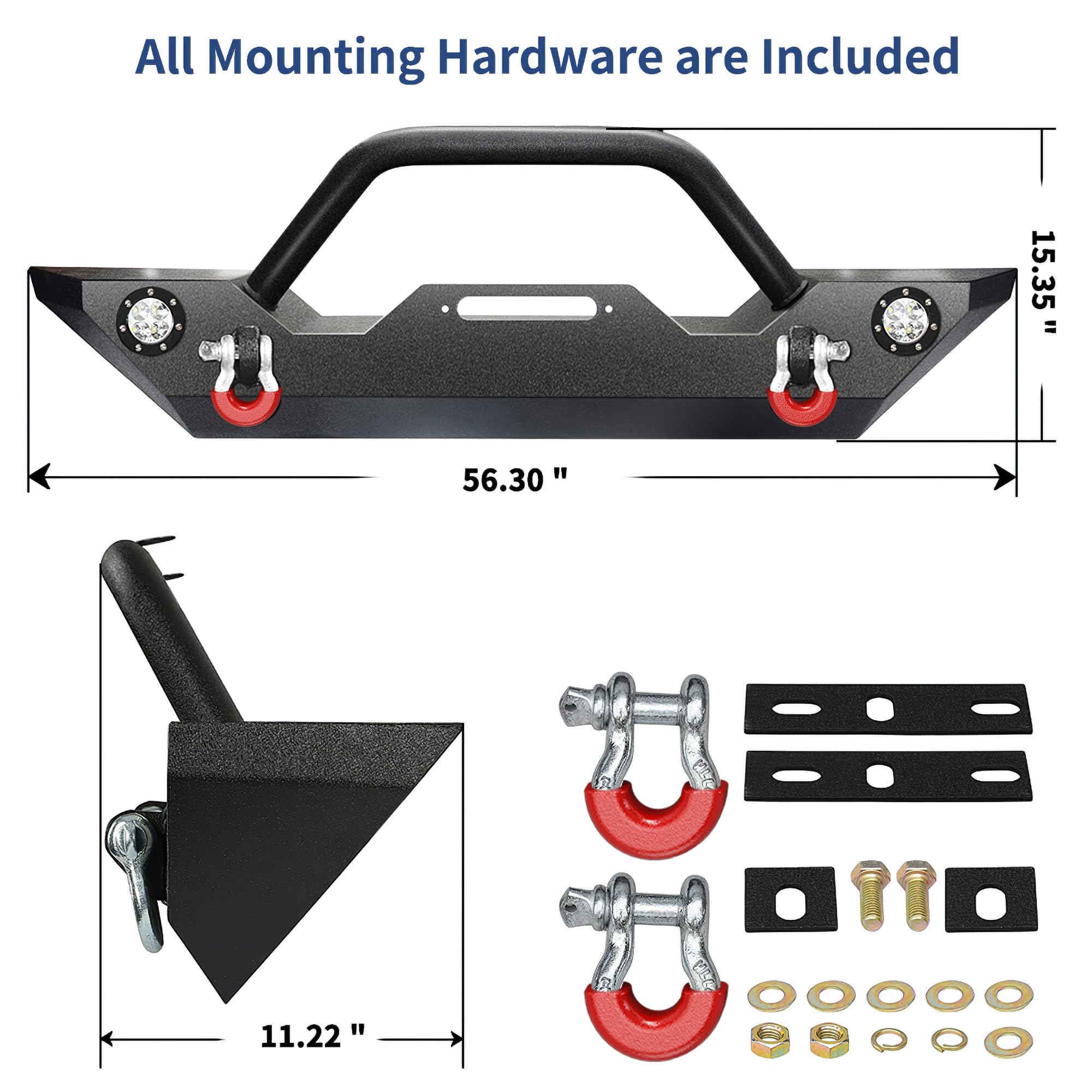 LEDKINGDOMUS Heavy Duty Rock Crawler Front Bumper with Winch Plate & LED Lights for 87-06 Jeep Wrangler YJ TJ - Textured Black | Off-Road Adventure & Trail Riding Accessory