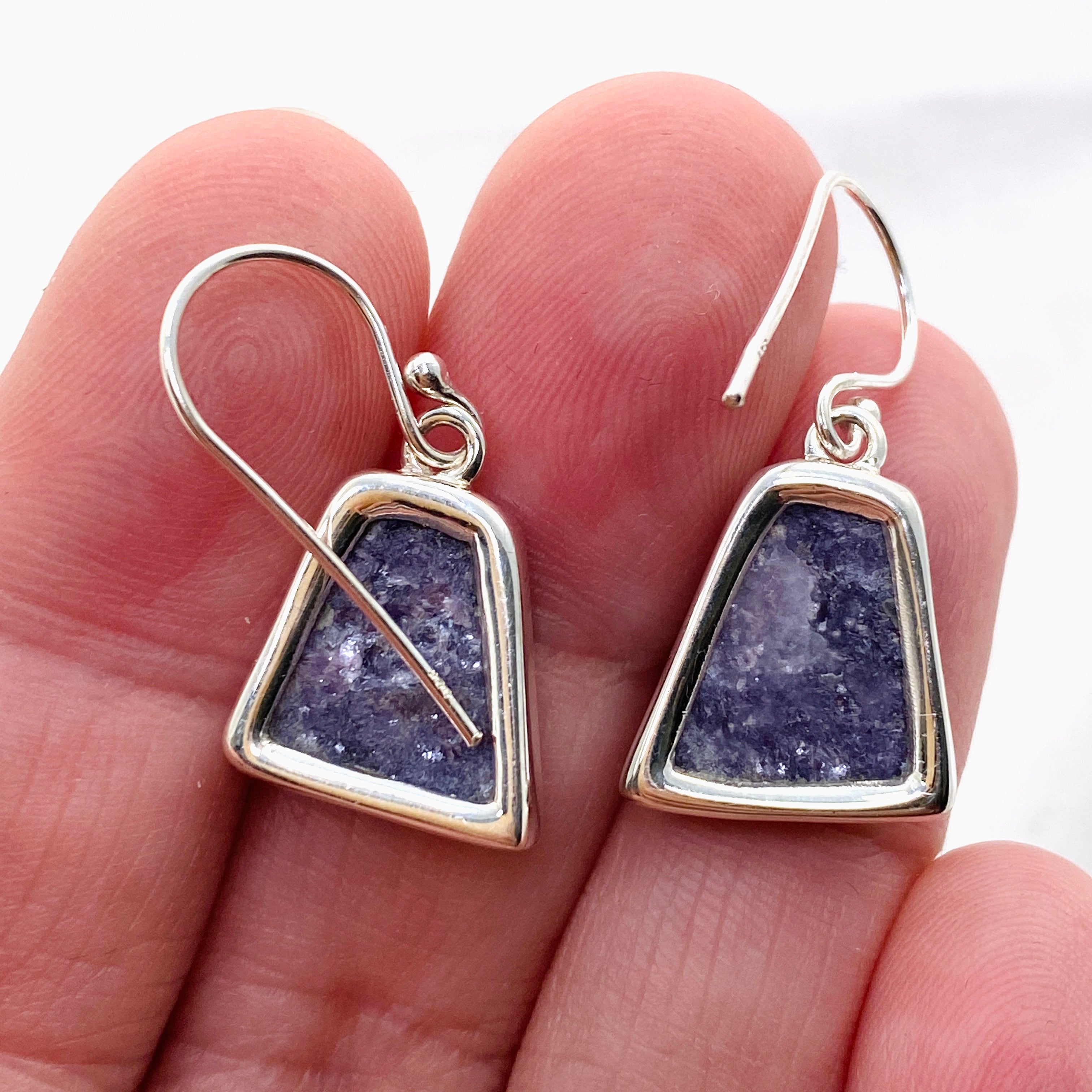 Lepidolite Trapezoid Cabochon Earrings - Natural Stone Jewelry for Women, Healing Crystal Dangle Earrings, Unique Handmade Gemstone Accessories - Perfect for Meditation, Yoga, and Spiritual Healing