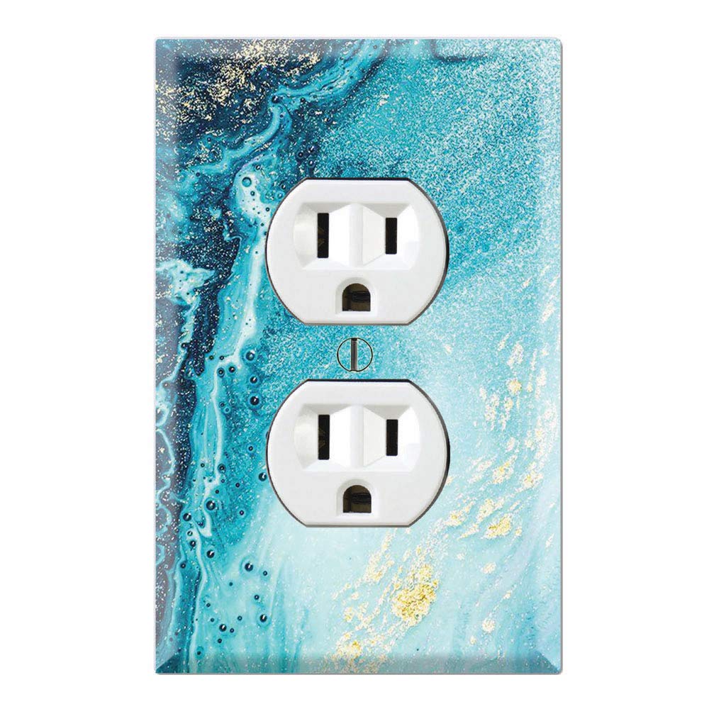 Abstract Blue Crystal River Marble Art Print Wall Plate Cover - Decorative Duplex Outlet Cover for Home & Office - Modern Wall Decor for Living Room, Bedroom, Kitchen