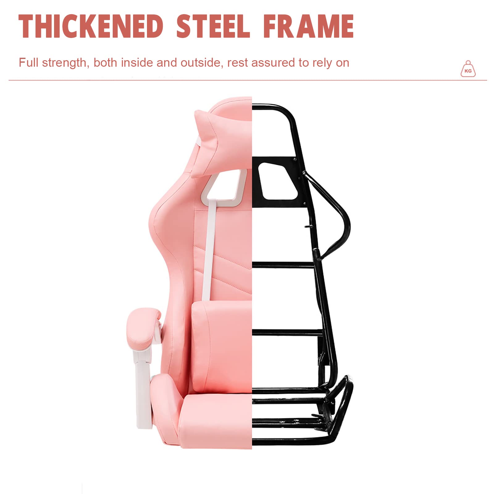 Ergonomic Pink Gaming Chair with Adjustable Lumbar Support & Headrest - High Back PU Leather Computer Chair with Footrest for Women, Teens & Adults - Perfect for Esports, Streaming & Home Office Setup