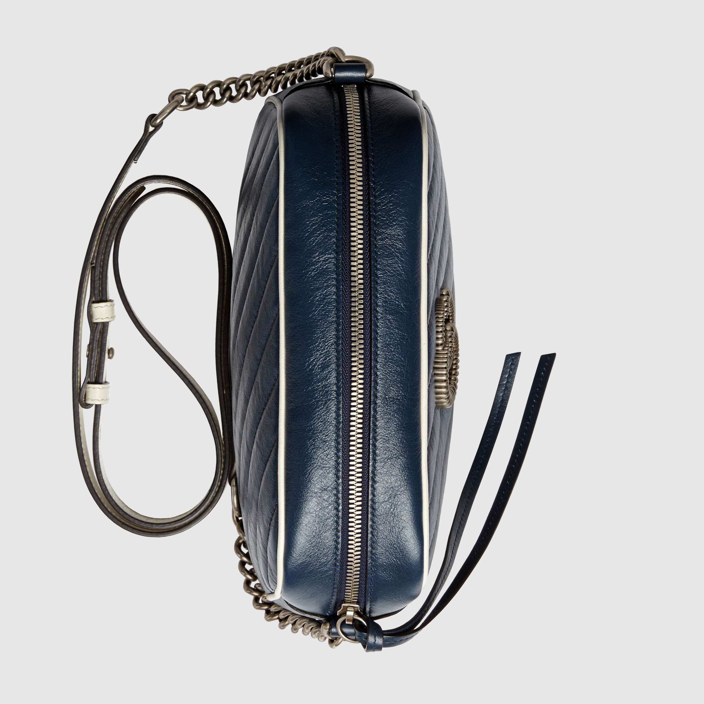 Gucci GG Marmont Matelassé Leather Shoulder Bag in Blue - Luxury Crossbody Purse for Women, Perfect for Date Night & Evening Events