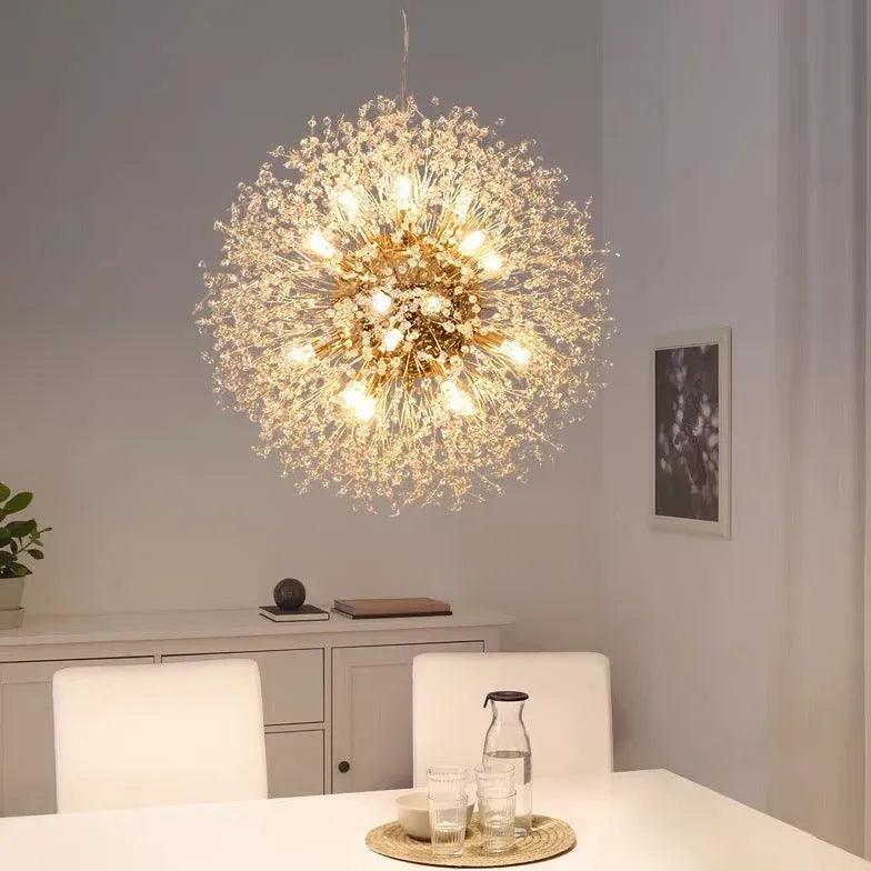 Starburst Gold Crystal Modern Chandelier - Elegant Ceiling Light Fixture for Dining Room, Living Room & Bedroom Decor