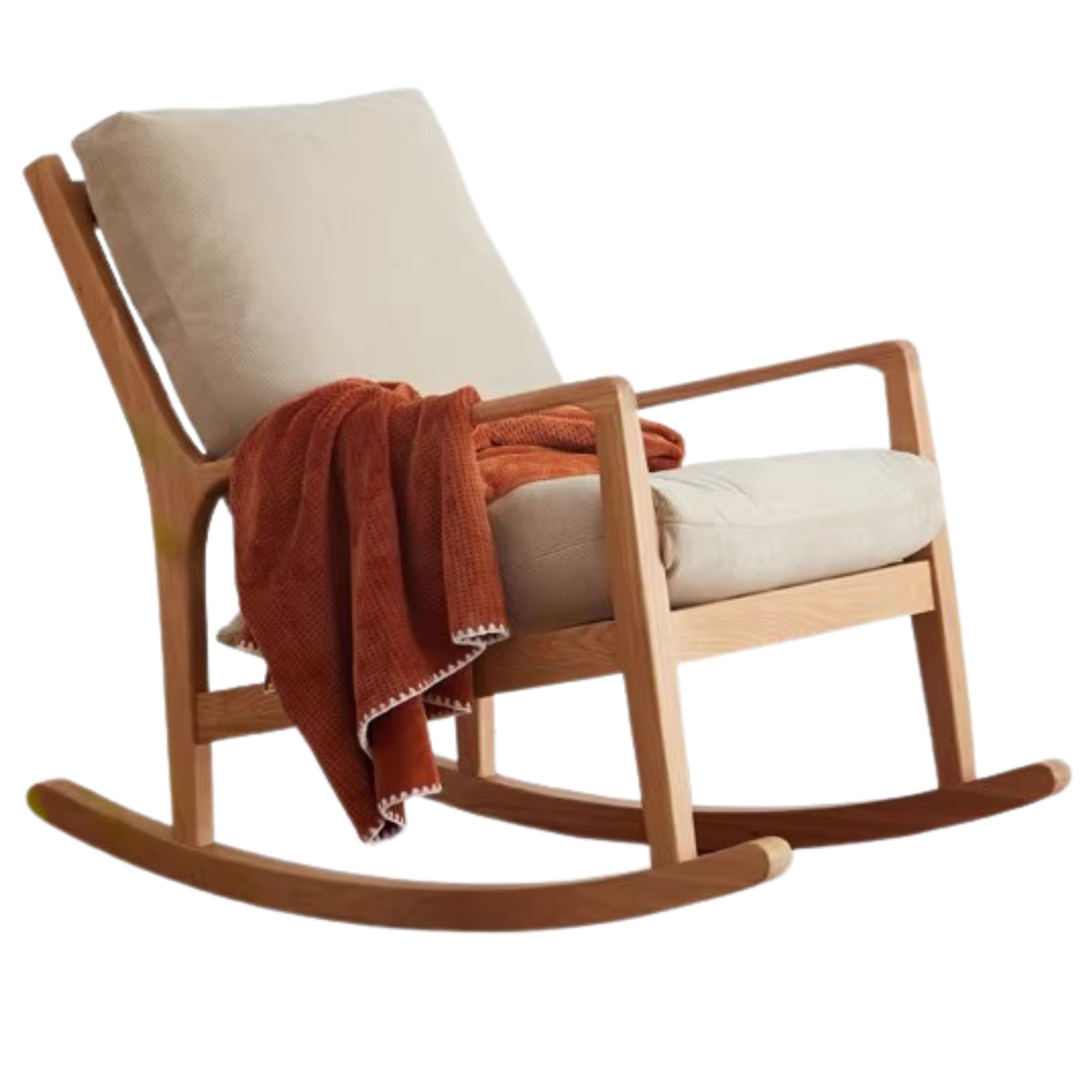 Solid Oak Wood Single Lazy Rocking Chair - Comfortable Recliner for Living Room, Bedroom, or Nursery - Perfect for Relaxing, Reading, and Napping