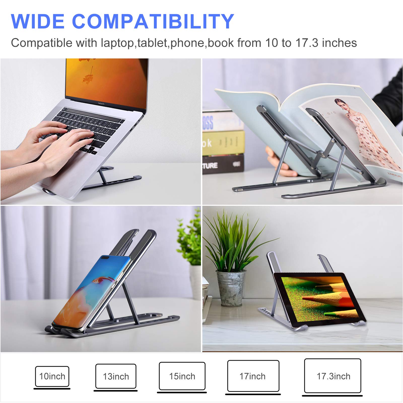 Adjustable Laptop Stand for Desk - 6-Level Ergonomic Aluminum Riser with Magnetic Design, Fits 10-15.6 Inch Notebooks (Space Gray) - Portable & Foldable for Home, Office, or Travel Use