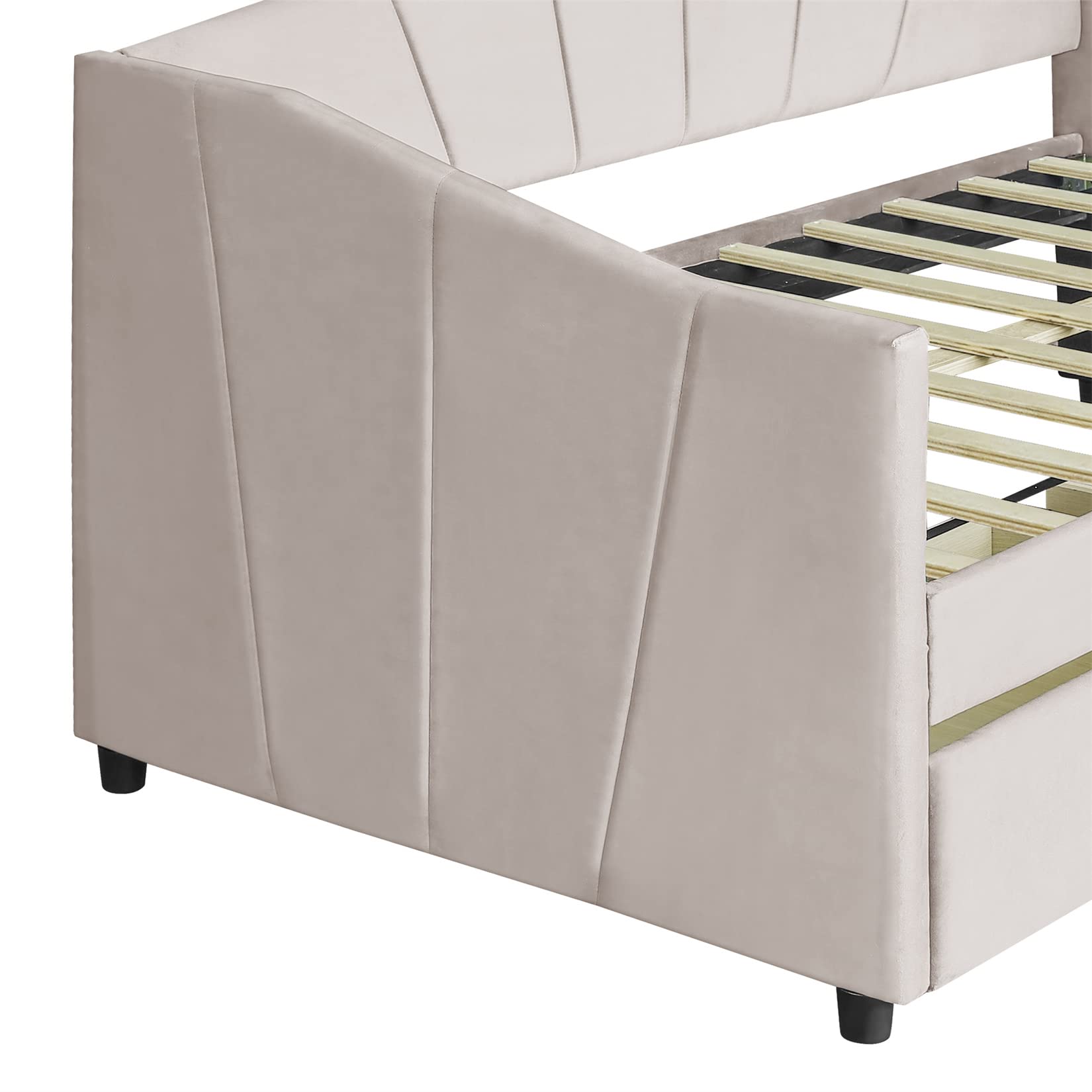 Bellemave Twin Daybed with Storage Drawers - Upholstered Velvet Sofa Bed Frame, Beige Convertible Sleeper for Small Spaces | Perfect for Bedroom, Living Room, Guest Room & Studio Apartments