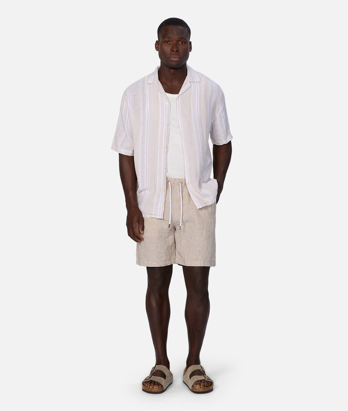 The Castino Short Sleeve Linen Shirt for Men - Breathable Summer Casual Shirt in Sand Ecru - Perfect for Beach Outings, Vacation Wear & Outdoor Activities