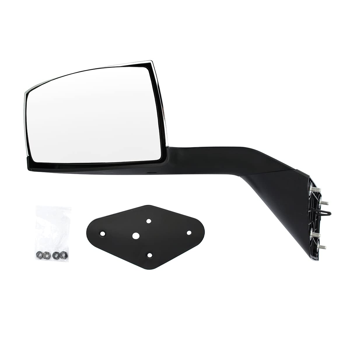 Volvo VNL Hood Mirror Assembly Replacement (2004-2014) - Left Driver Side Chrome Truck Mirror with Arm - Perfect for Volvo VNL Long Haul Trucks & Highway Safety