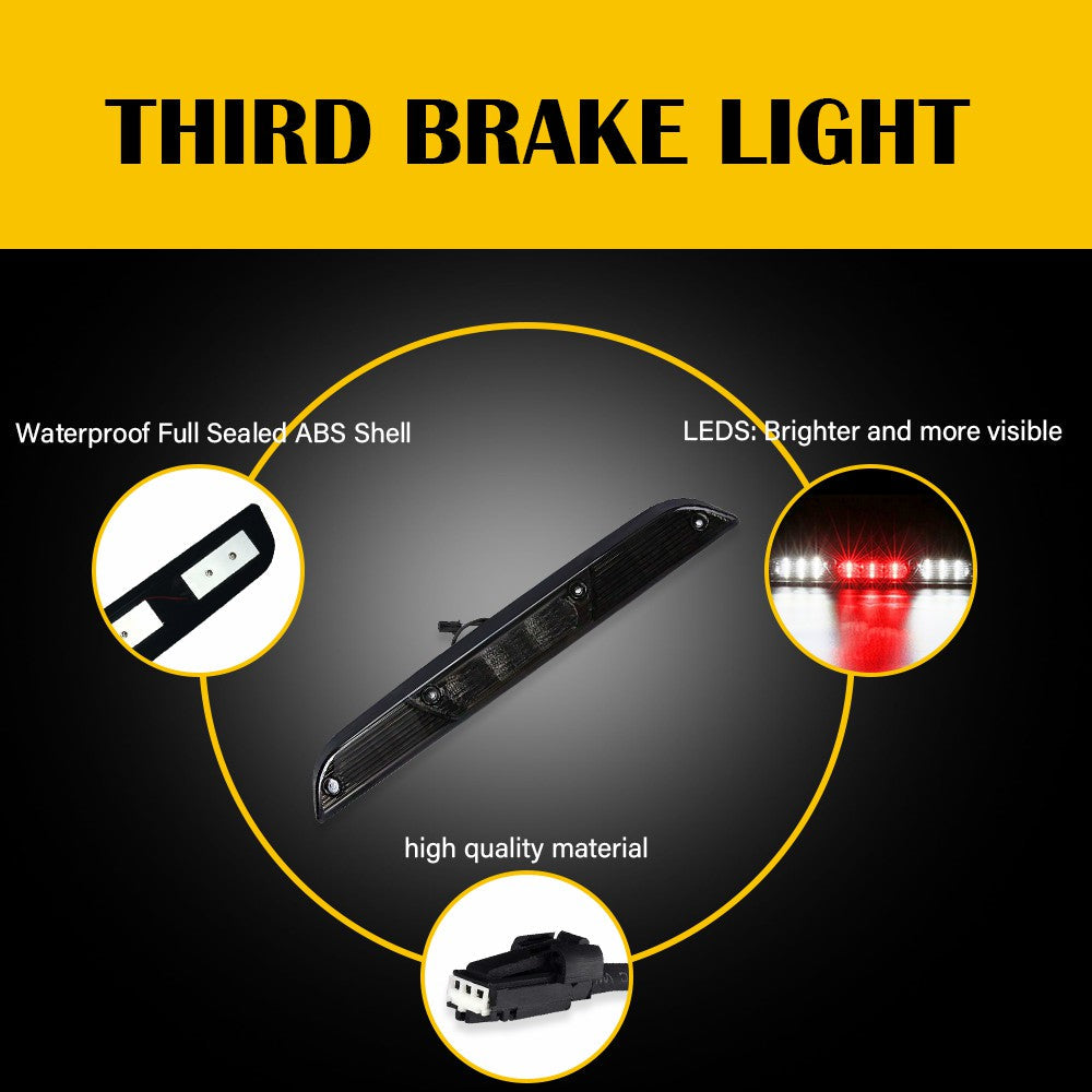 2015-2021 Ford F-Series & Ranger LED 3rd Brake Light Kit - Red LED Brake Light with White Cargo Lights & Smoked Lens - Upgrade for Pickup Trucks, Off-Roading & Night Driving