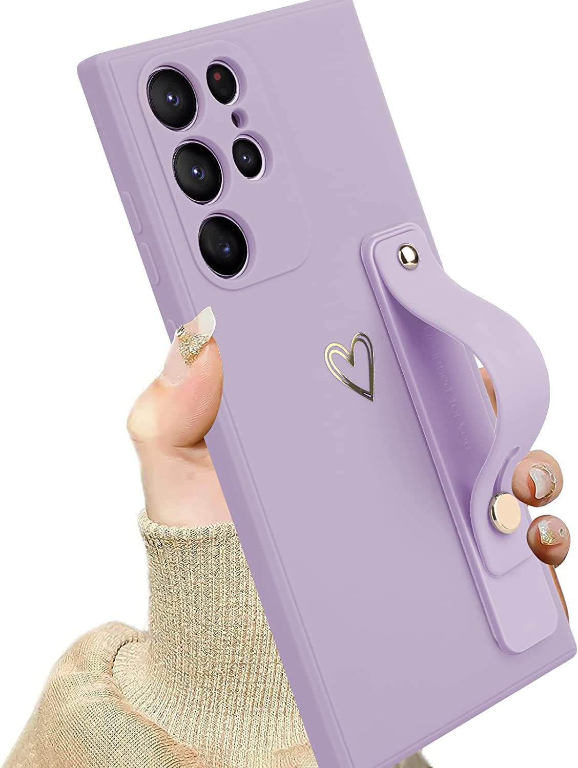 Samsung Galaxy S21 Ultra Phone Case with Wrist Strap & Kickstand - Shockproof Protective Cover, Cute Purple Design - Perfect for Daily Use, Travel & Outdoor Activities