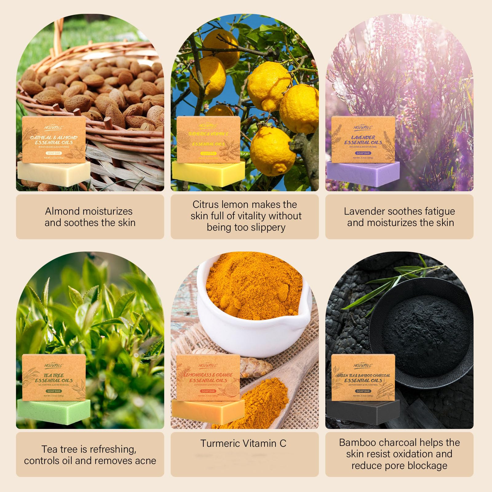 Organic Natural Soap Bar Gift Set - Lavender, Tea Tree, Lemongrass, Oatmeal Almond & More (6x3.5oz) | Chemical-Free Body Wash for Women & Men | Perfect for Spa Day, Self-Care Gifts & Eco-Friendly Bath Routine