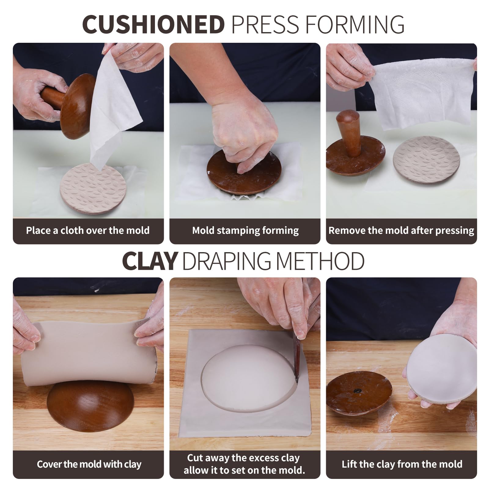 Premium Walnut Tone Pottery Molds Set - 4.5