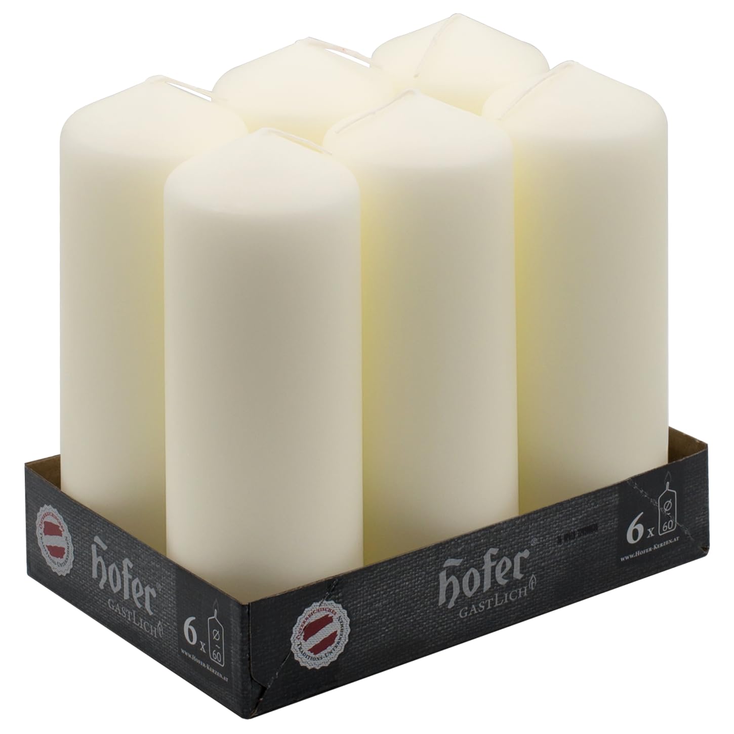 Hofer 6-Pack Tall Ivory Pillar Candles - Unscented 2.36x6.5 Inch Decorative Candles - 54 Hour Burn Time, Dripless Wax & Smokeless Wick - RAL Certified Austrian-Made Candles for Weddings, Church Altars, Home Decor & Holiday Centerpieces