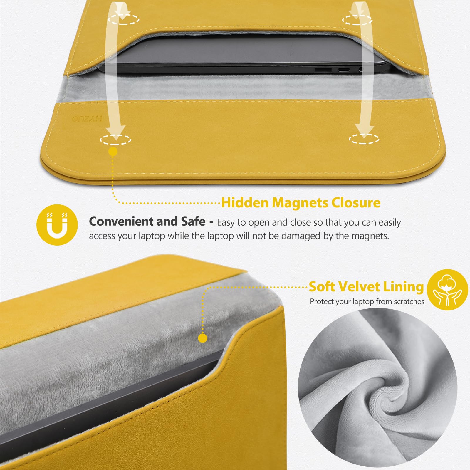 HYZUO 13 Inch Laptop Sleeve Case Bag for MacBook Air M3/M1, MacBook Pro M2/M1, iPad Pro, iPad Air, XPS, Surface Pro - Protective Pouch Included in Olive Yellow - Perfect for Work, Travel & School