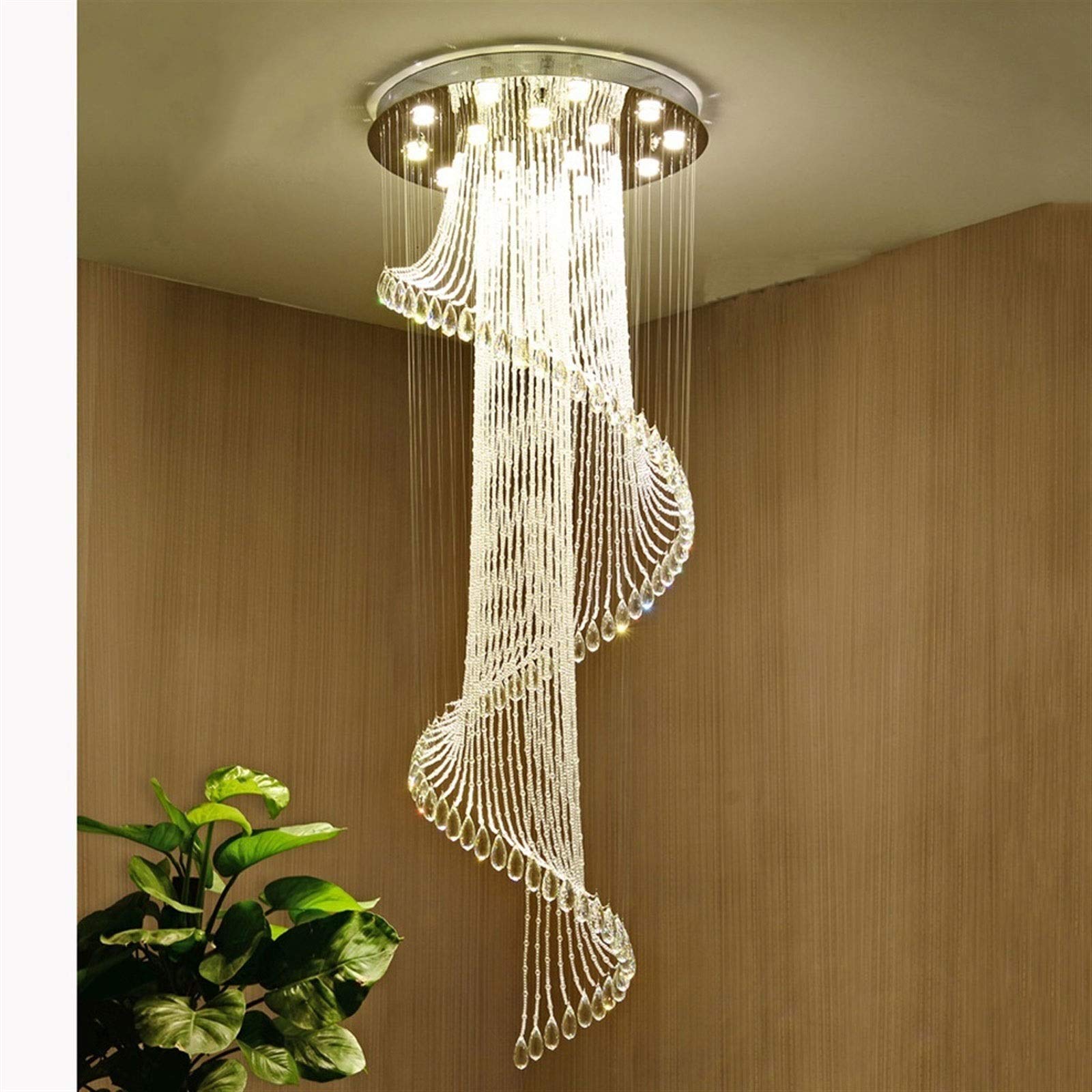 GAOXIN Spiral Staircase Crystal Chandelier with Pineapple Beads - 40x120cm Large Living Room Lighting for Duplex Villas & Luxury Homes | Elegant Ceiling Lamp for Stairwells, Foyers & Grand Entrances
