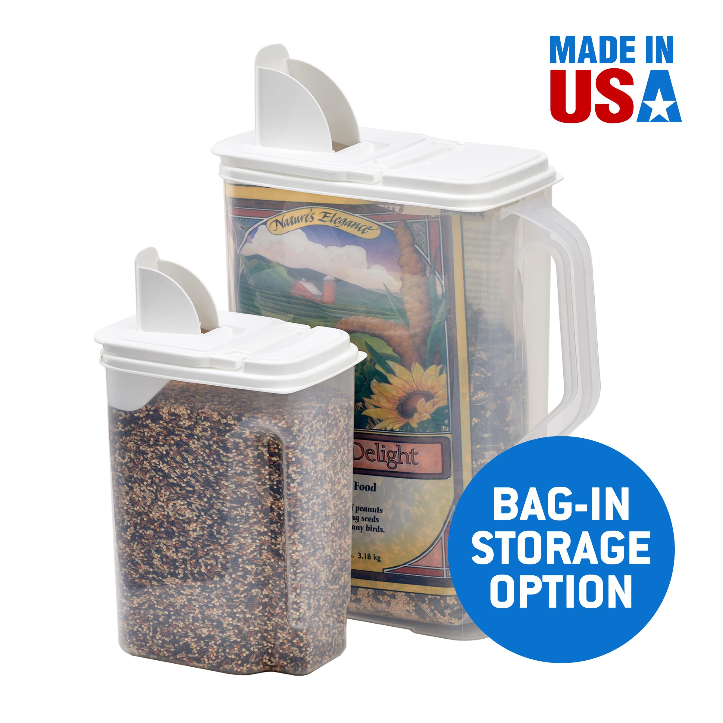 Buddeez BPA-Free Pet Food Storage Containers - 2-Pack Bird Seed Dispenser with Airtight Lids & Easy-Pour Spouts (8 Qt + 3.5 Qt) for Small & Large Bird Feed - Perfect for Pet Food Organization & Bird Feeding Stations