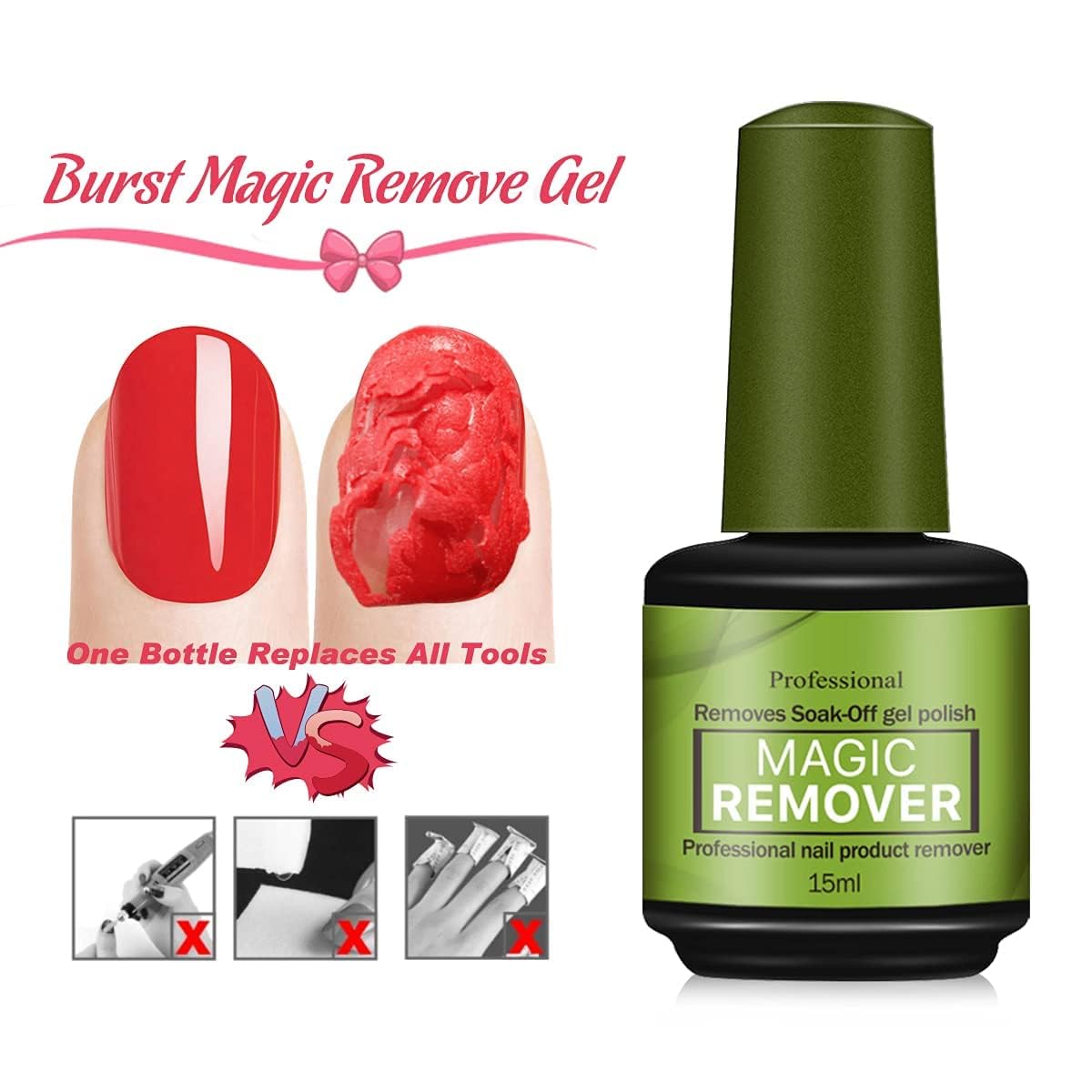 INOG Gel Nail Polish Remover Kit - No Foil Needed, Fast Acting in 3-5 Minutes, No Soaking or Wrapping, Gentle on Nails - 15ml (3-Pack) with 7-in-1 Nail File & Peeler - Perfect for Salon & At-Home Manicures
