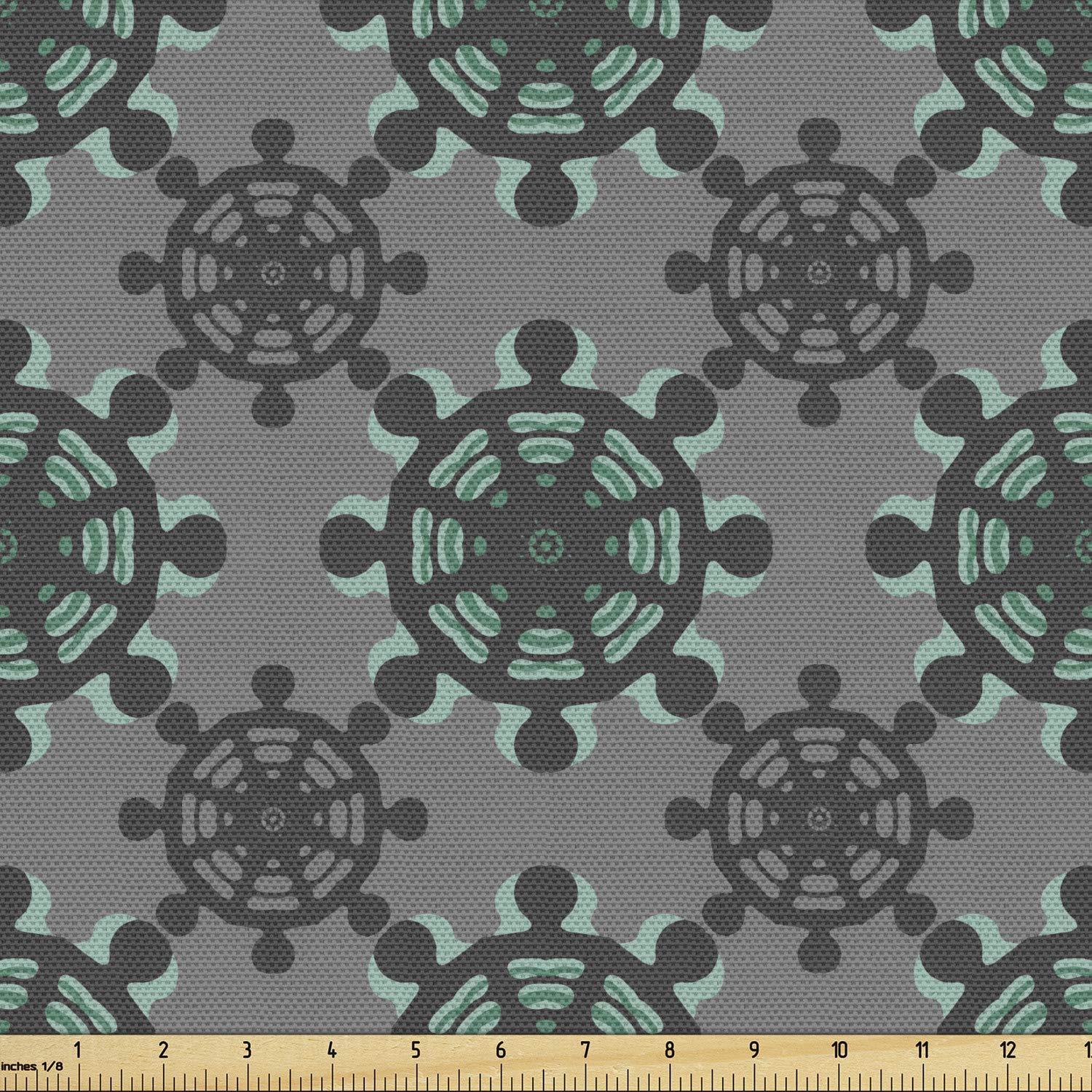 Ambesonne Nautical Marine Fabric by The Yard - Continuous Ship Wheels Pattern, Upholstery & Home Decor Fabric, 2 Yards, Dark Gray - Perfect for DIY Pillows, Curtains & Coastal Themed Home Decor