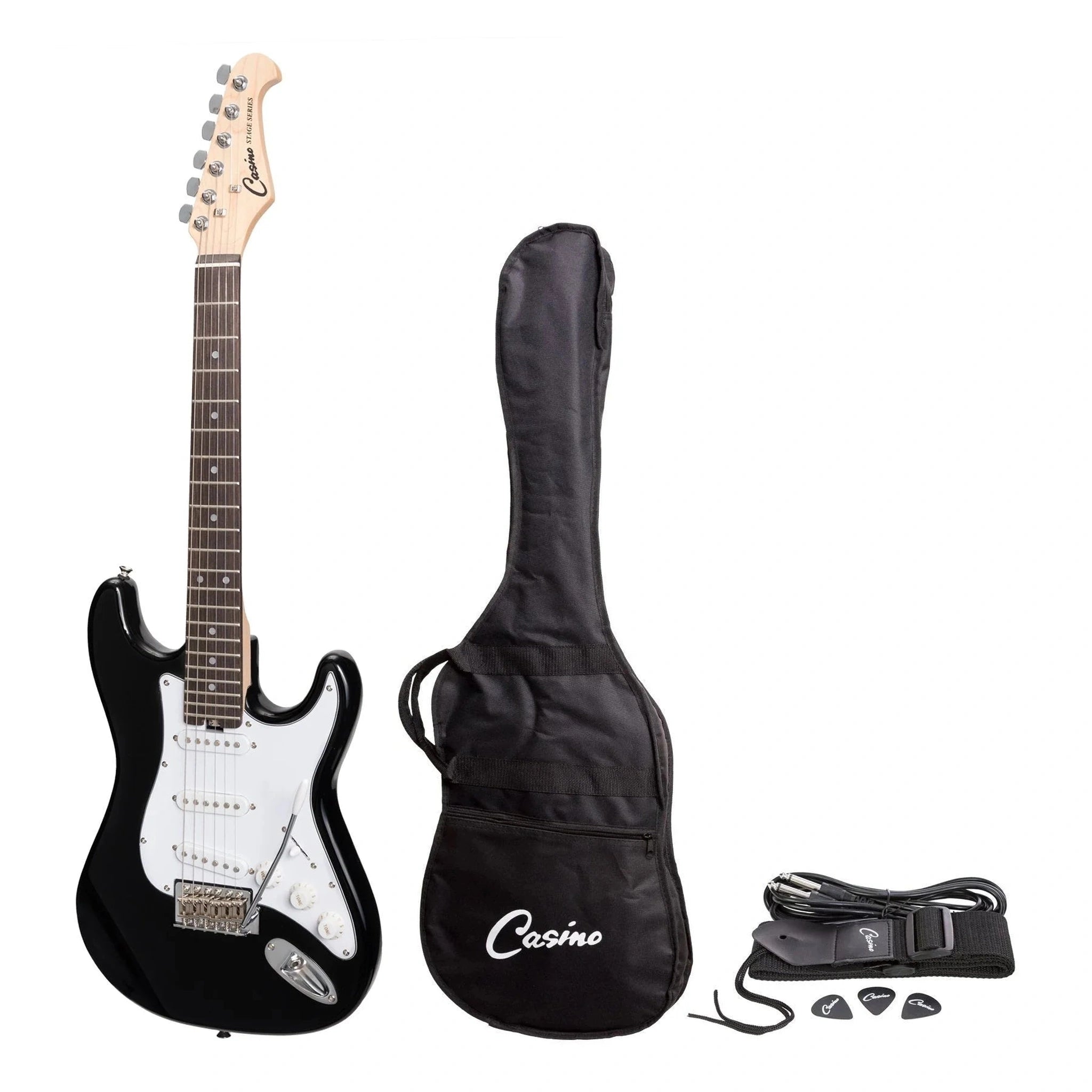Casino ST Style 3/4 Short Scale Electric Guitar in Black - Perfect for Beginners, Travel & Small Hands Musicians