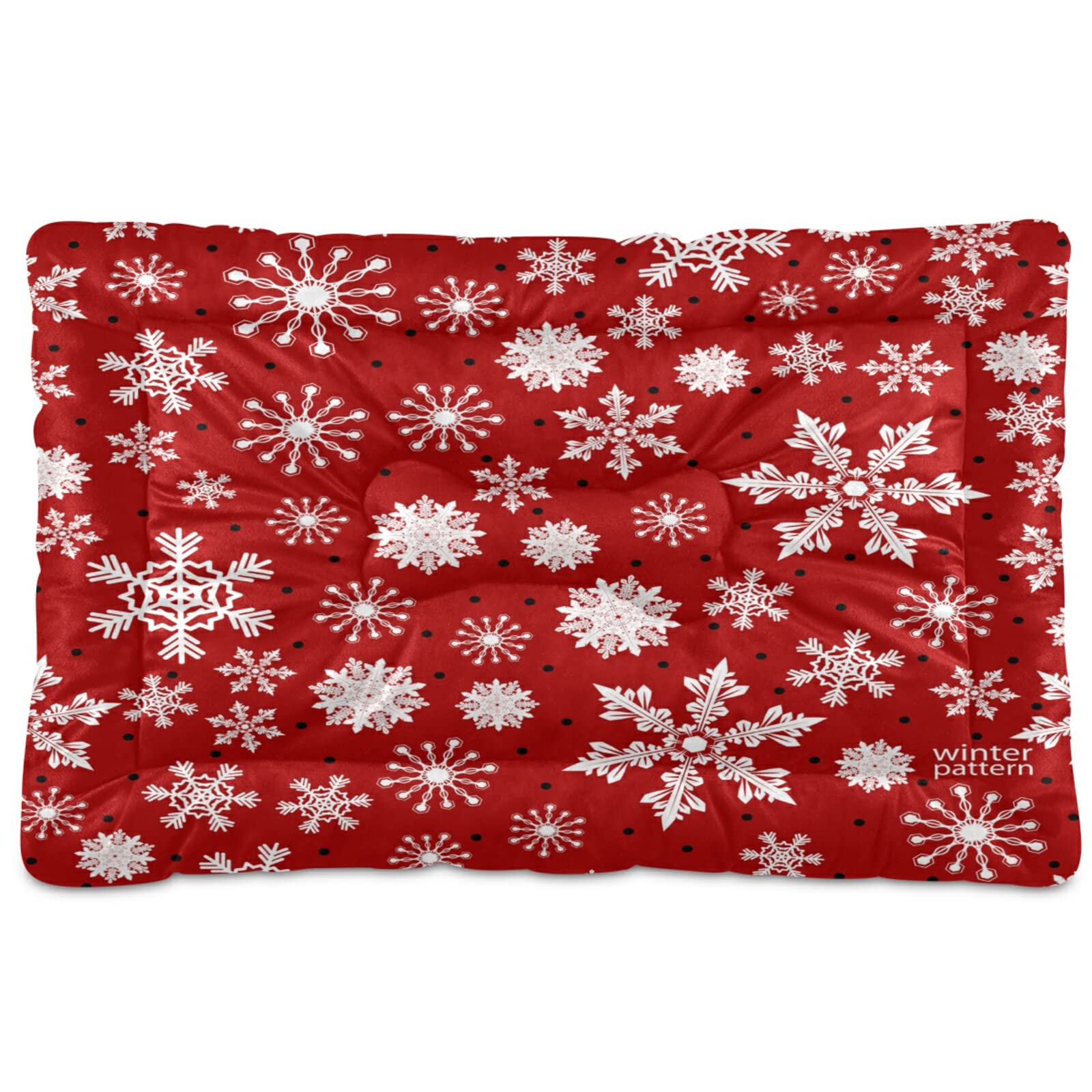 KEEPREAL Red Christmas Snowflakes Pet Bed - Ultra Soft Rectangle Dog Bed & Cat Bed for Small Medium Pets (24x18in) | Cozy Calming Bed for Winter Holidays, Perfect for Living Room & Bedroom