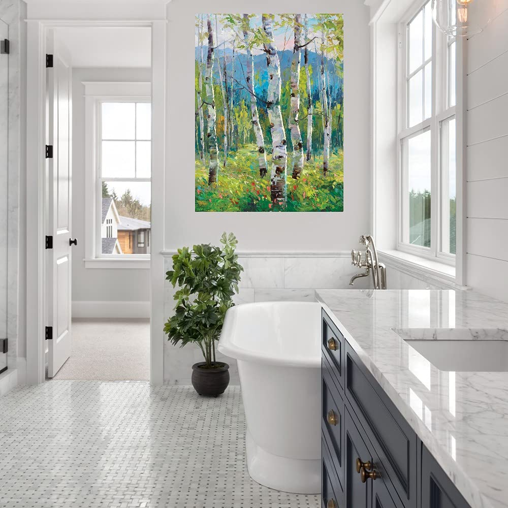 Spring Greens Fine Art Canvas Wall Decor by Artist Dean Bradshaw - 32x43 Inch Ready to Hang Painting for Living Room, Bedroom, Office & More - Modern Home & Office Decor