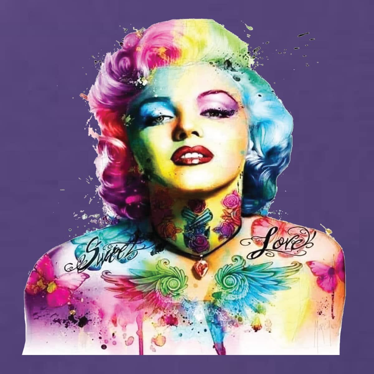 Vibrant Marilyn Multicolor Pop Art V-Neck T-Shirt for Women - Junior Fit Fashion Tee - Perfect for Casual Wear, Concerts & Pop Culture Events