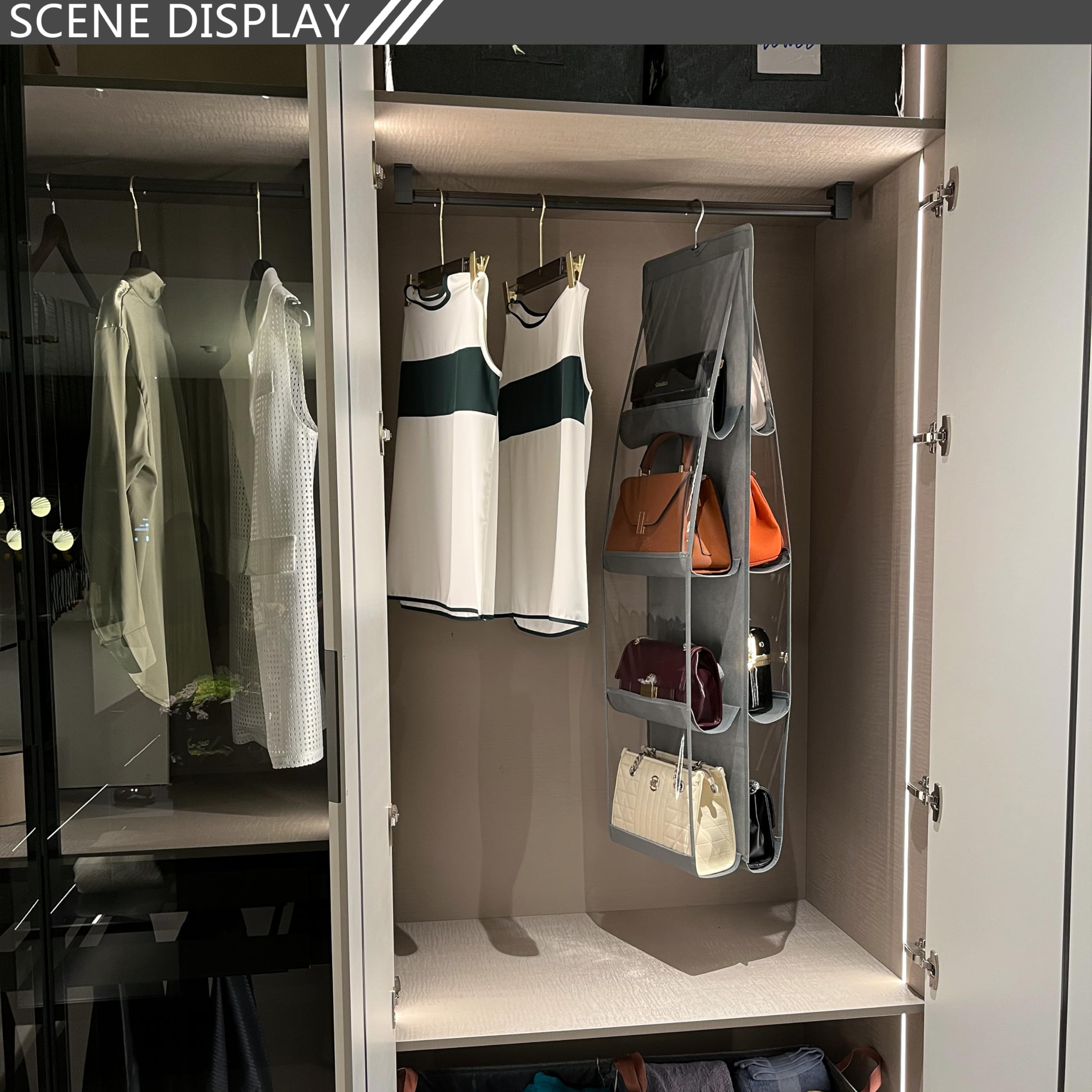 Premium Purse Organizer for Closet - Heavy Duty Hooks & Durable Material - Large Handbag Storage Holds Big Bags - Space Saving Closet Organizer (Grey, 1 Pack) - Perfect for Walk-in Closets, Bedroom Storage & Handbag Collection Organization