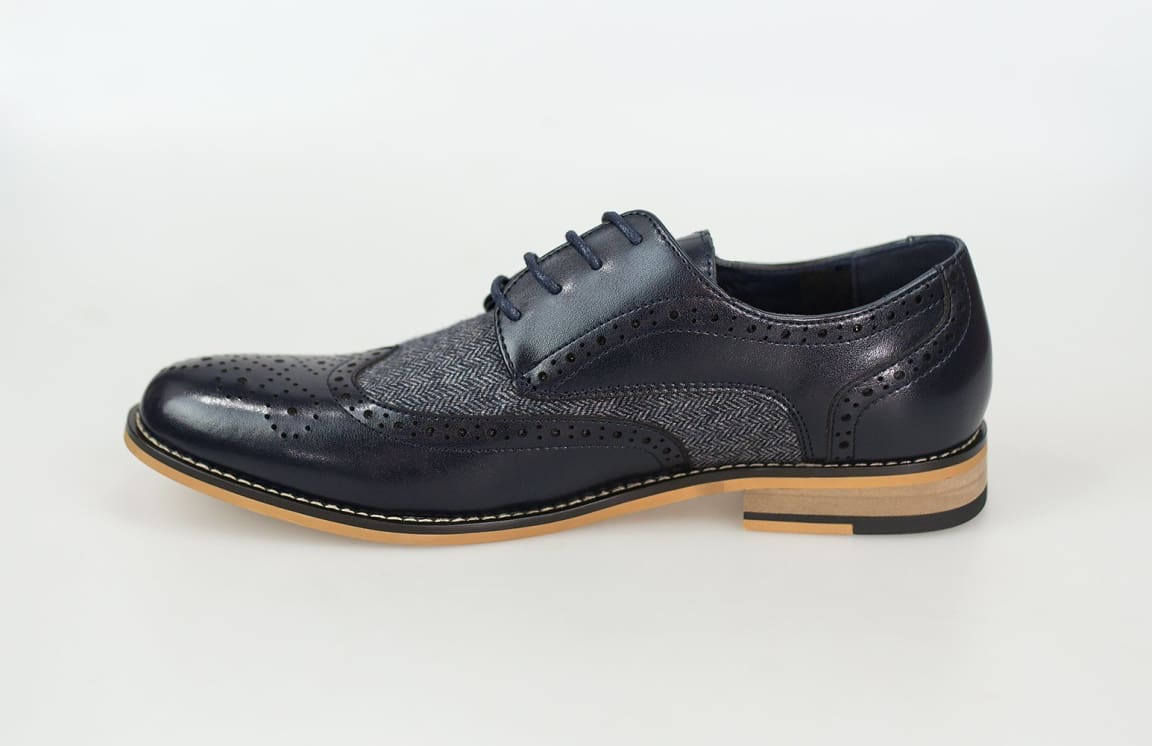 Cavani Horatio Navy Tweed Brogue Shoes for Men | Classic Oxford Dress Shoes | Perfect for Business, Weddings & Formal Occasions