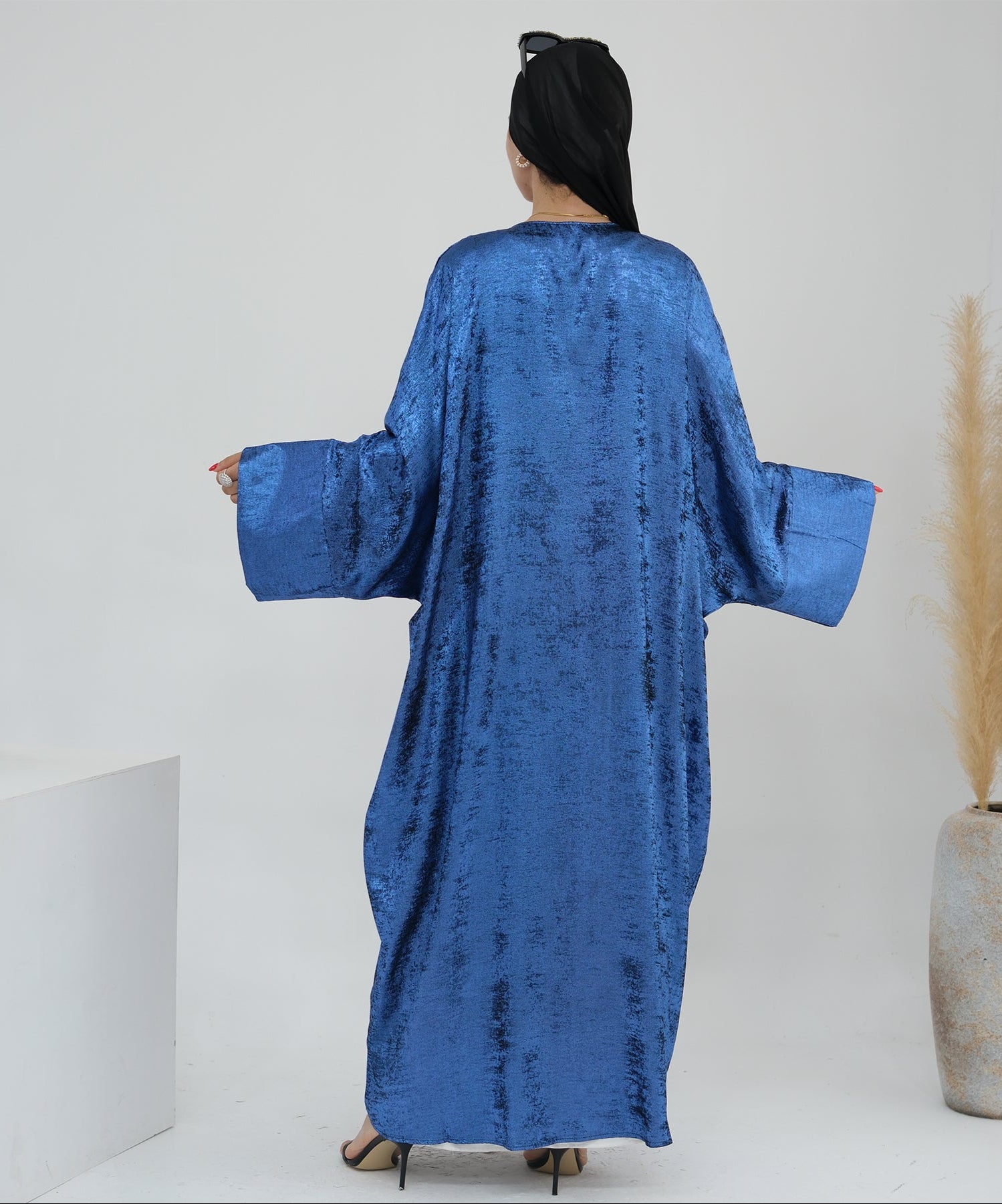 Draya Shimmer Kimono Open Abaya - Elegant Blue Muslim Abaya Dress for Women | Perfect for Prayer, Eid, Wedding & Special Occasions