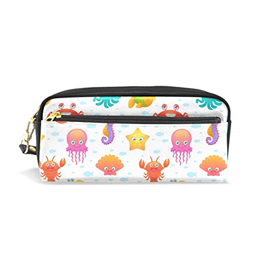 Cute PU Leather Cartoon Sea Animals Makeup Clutch Pouch - Waterproof Travel Cosmetic Bag for Women, Perfect for Toiletries Organization & Daily Use at Beach, Gym, or Travel