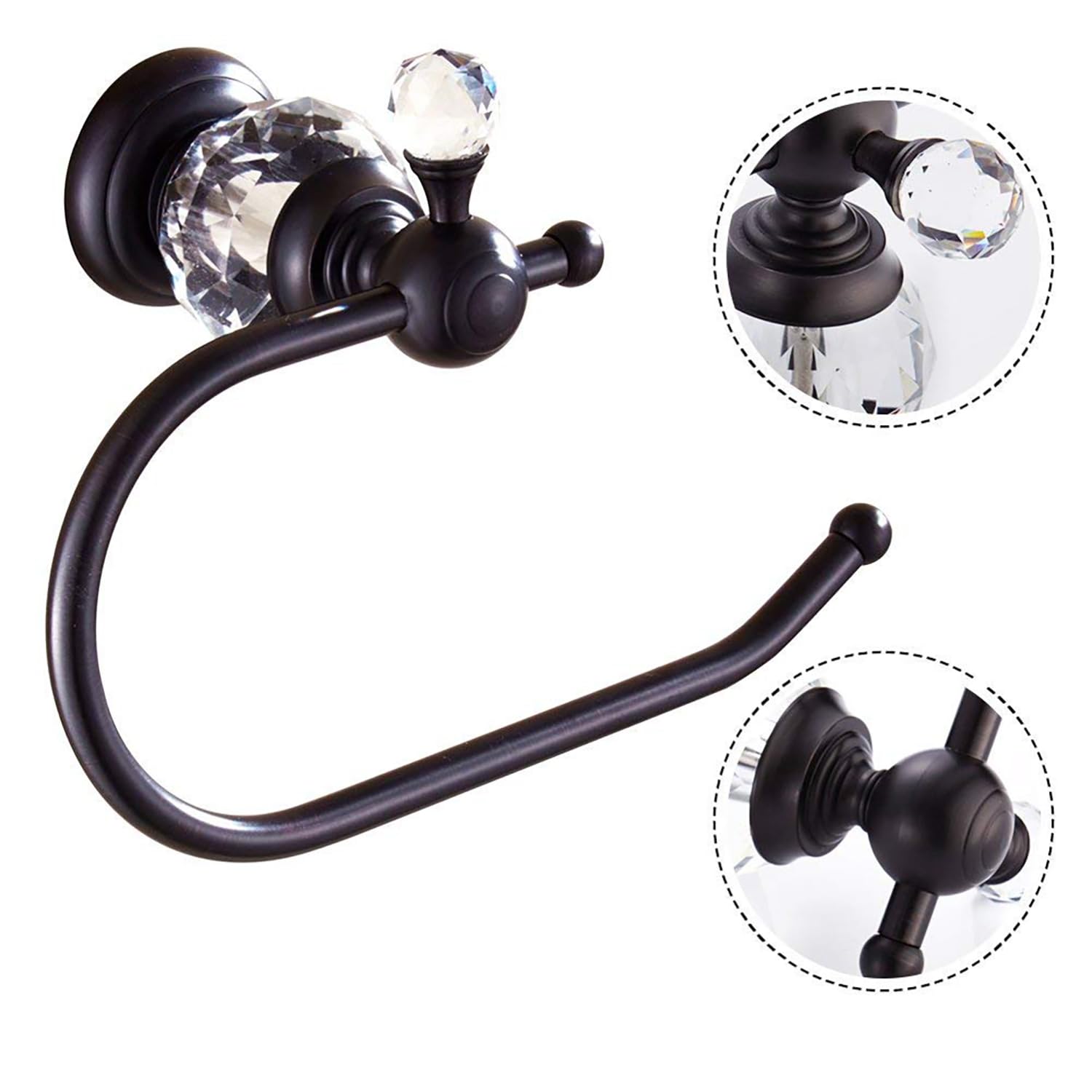 Premium Crystal Series Brass Toilet Paper Holder - Elegant Black Bathroom Tissue Roll Stand | Durable & Stylish for Modern Bathrooms, Powder Rooms & Luxury Home Decor