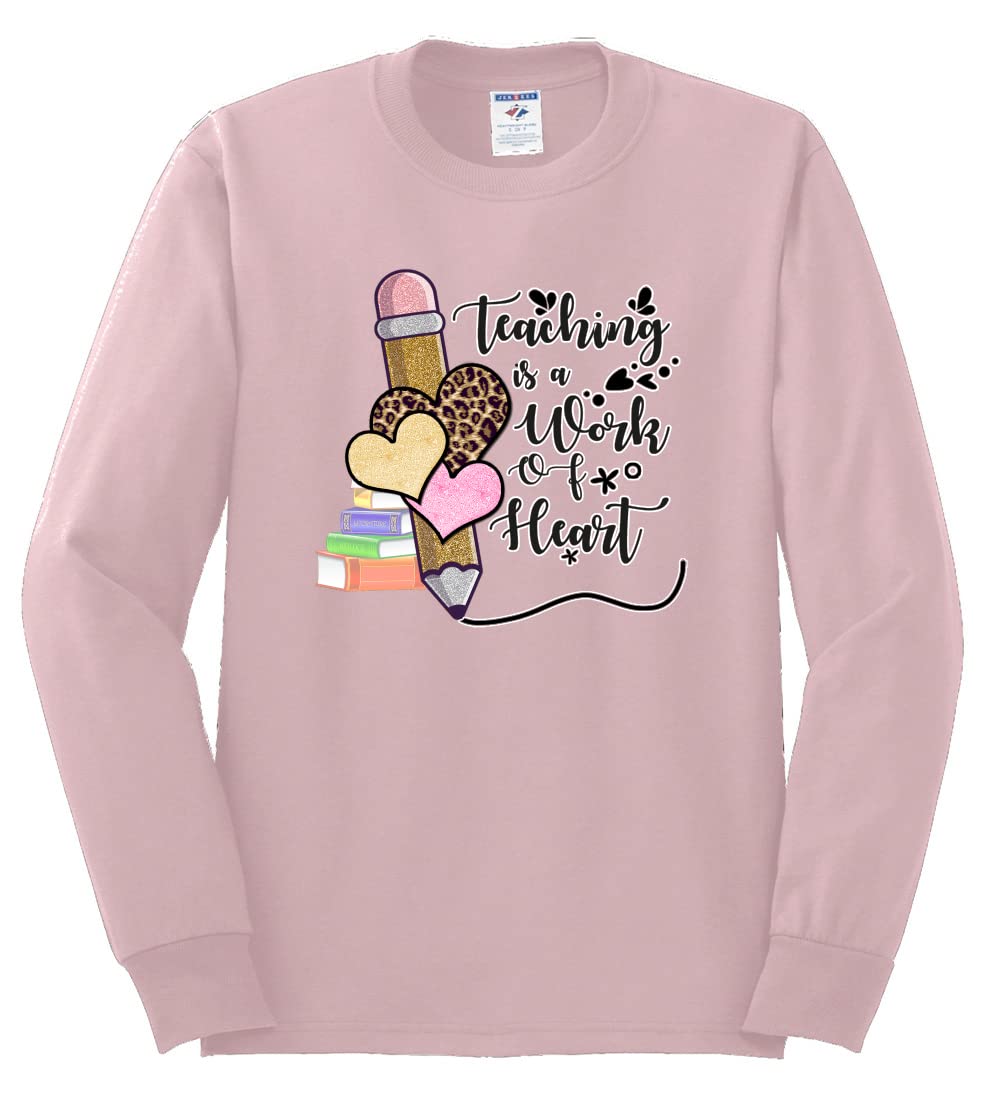 Wild Bobby Teaching is a Work of Heart Pop Culture Men's Long Sleeve T-Shirt - Funny Teacher Apparel for Educators & School Staff - Perfect for Classrooms, Teacher Appreciation Gifts & Casual Wear